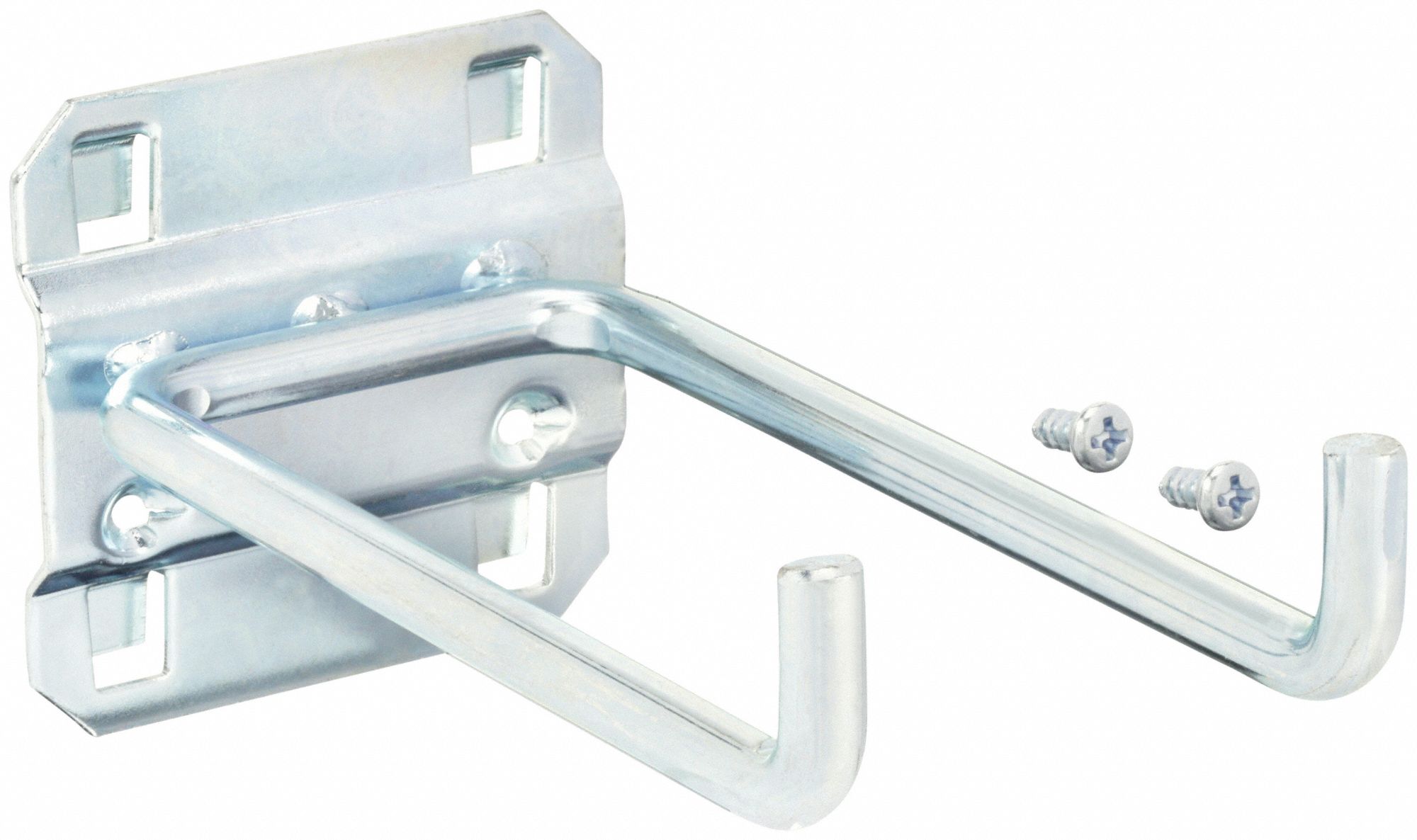 DOUBLE ROD PEGBOARD HOOK, 4½ IN X 2¼ IN, SCREW-IN, SURFACE, SILVER