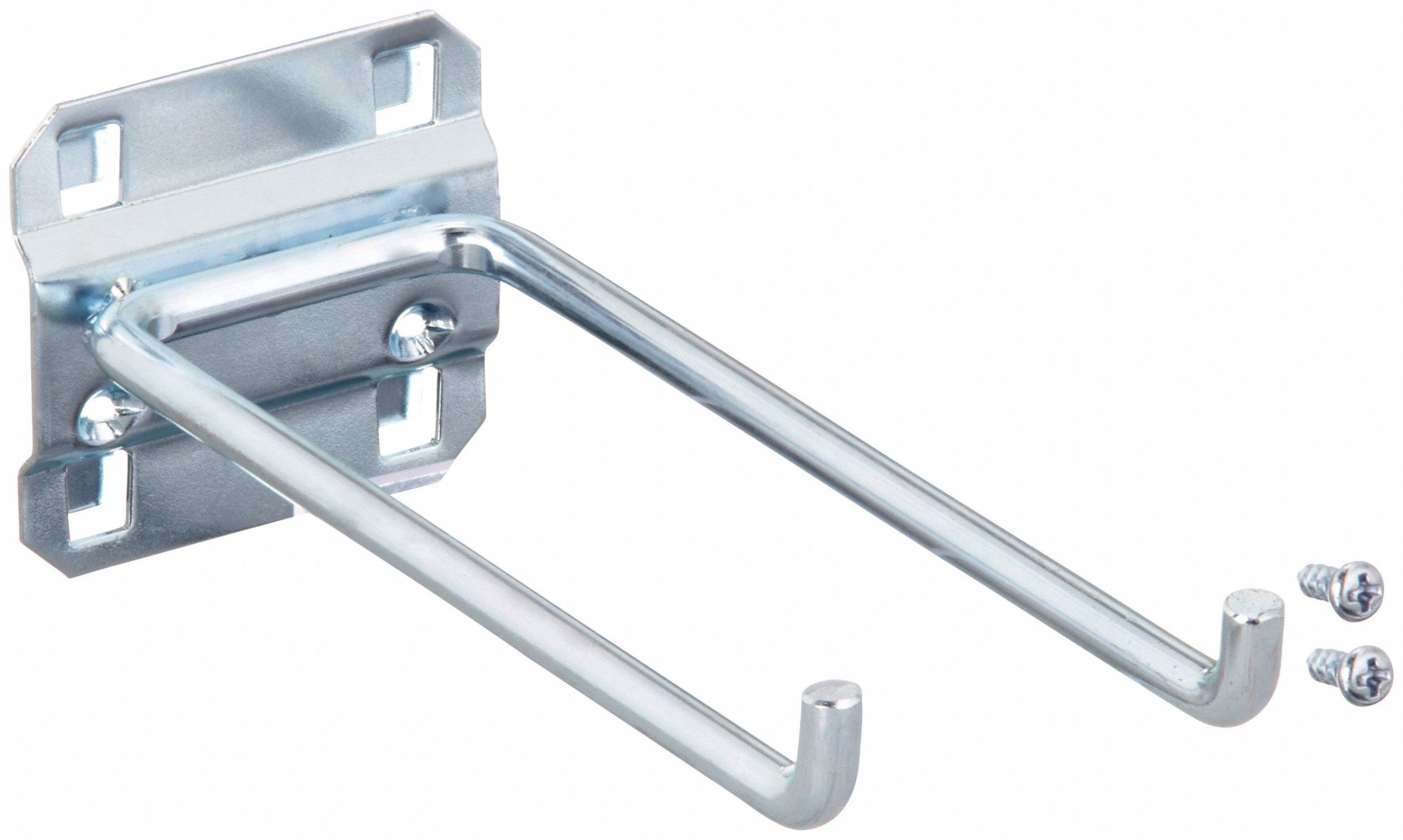 DOUBLE ROD PEGBOARD HOOK, 6¼ IN X 2¼ IN, SCREW-IN, SURFACE, SILVER