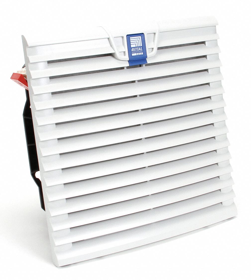 Wet-Location Square Axial Fan: 10 1/8 in Ht, 5 3/16 in Dp, 71 cfm, IP54, PBT Plastic, 230V AC