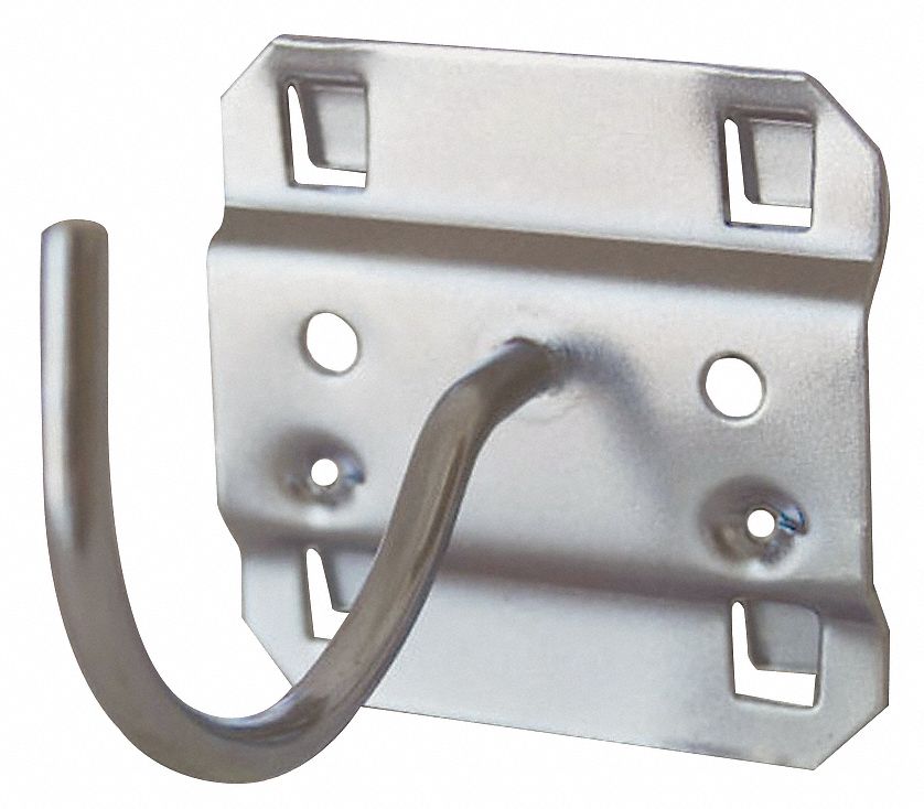 CURVED PEGBOARD HOOK, 4 IN X 2¼ IN, SCREW-IN, SURFACE, SILVER