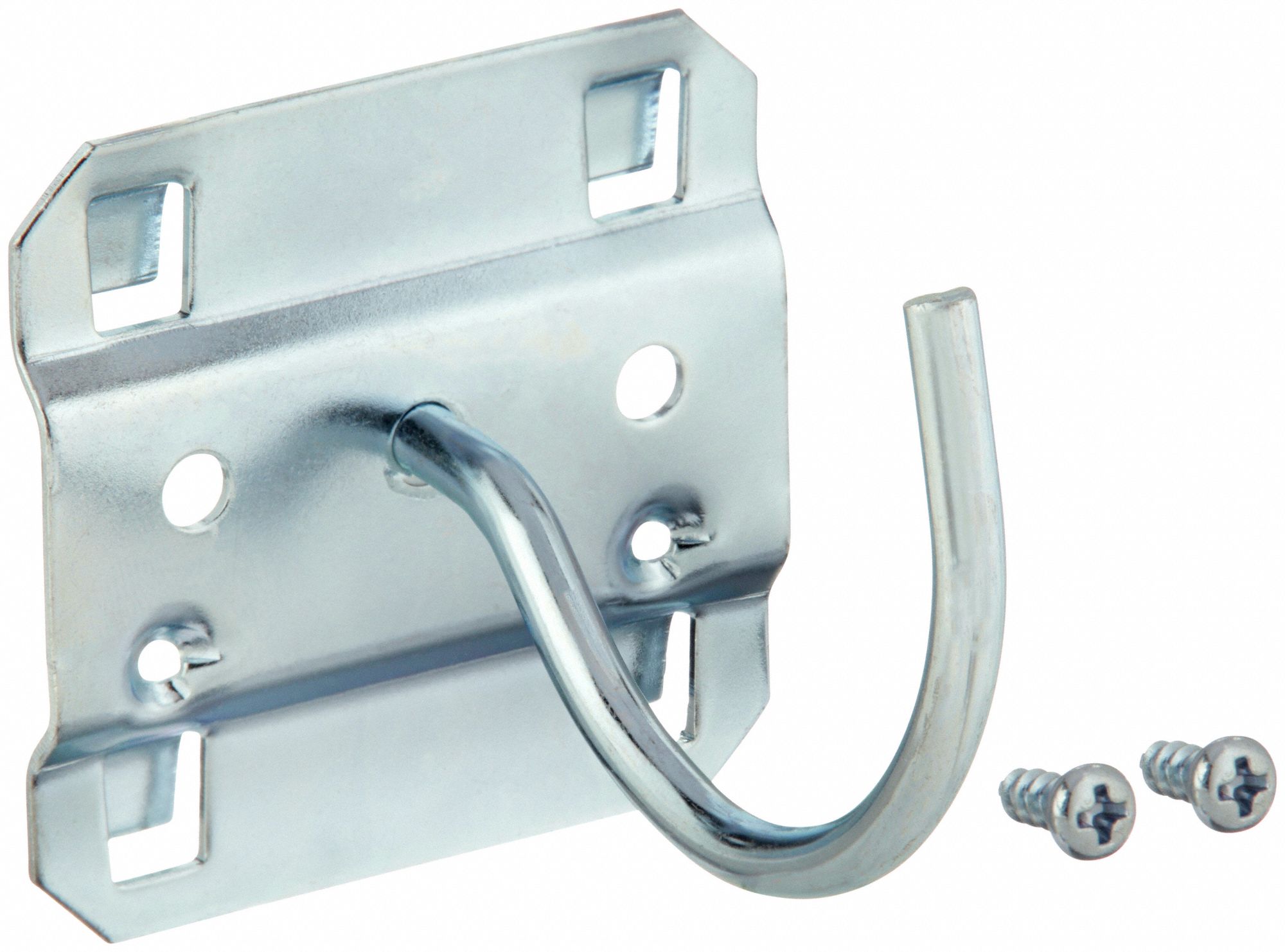 CURVED PEGBOARD HOOK, 2⅞ IN X 2¼ IN, SCREW-IN, SURFACE, SILVER