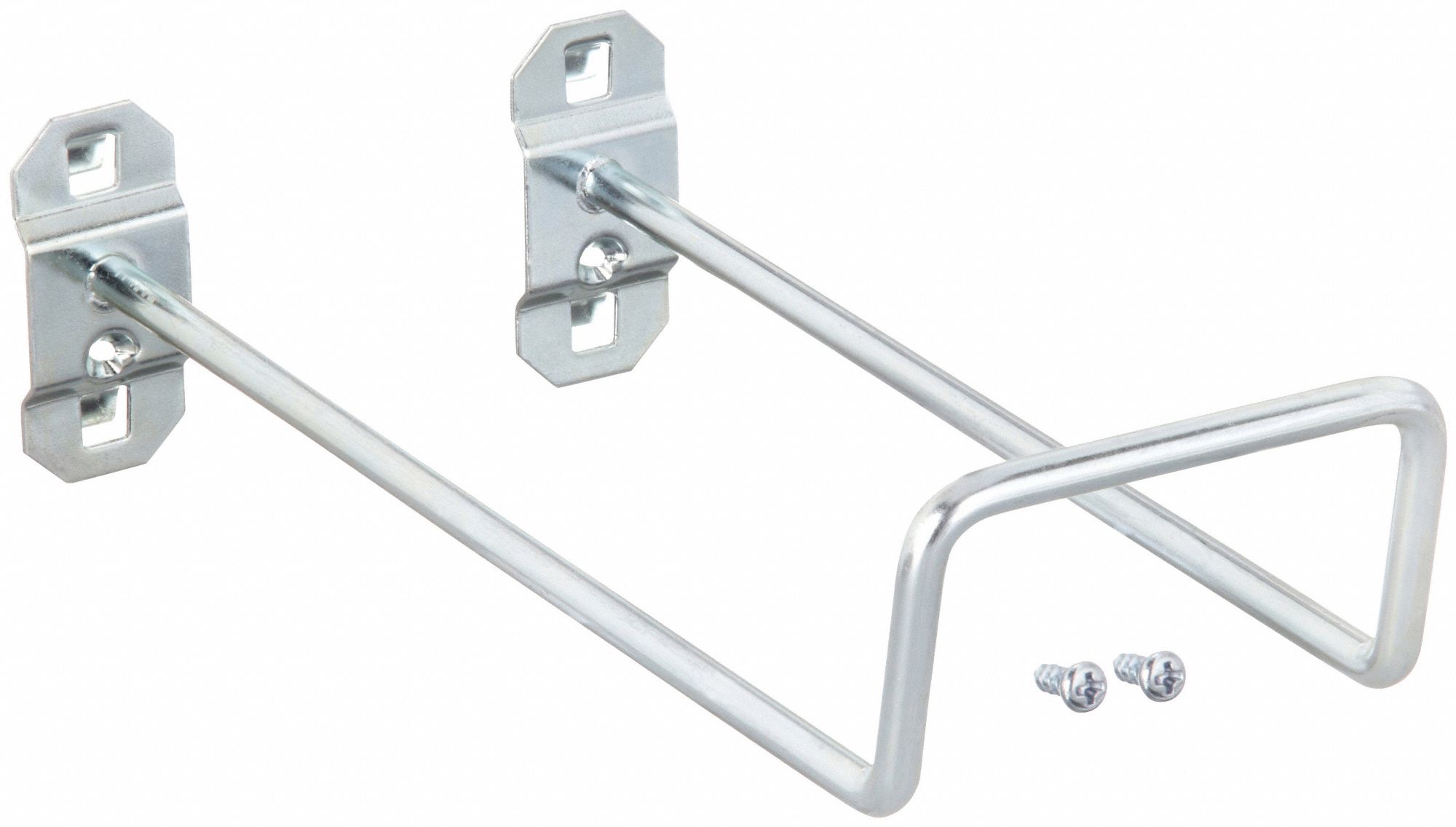 Double Closed Pegboard Hook: 8 1/2 in x 4 in, Screw-In, Surface, Silver