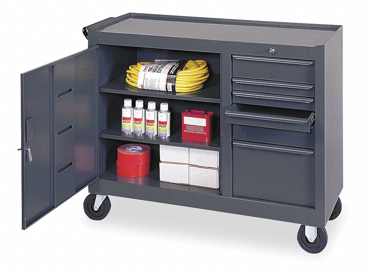 Mobile Cabinet Workbench, Steel, 18 in Depth, 33 1/2 in Height, 41 1/2 ...