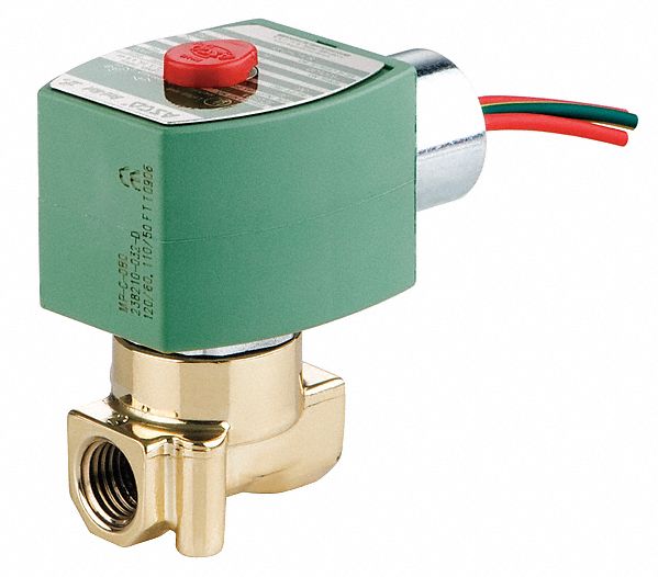 SOLENOID VALVE: 2-WAY, ¼ IN PIPE SIZE, 110V AC/120V AC, BRASS BODY, PTFE SEAL