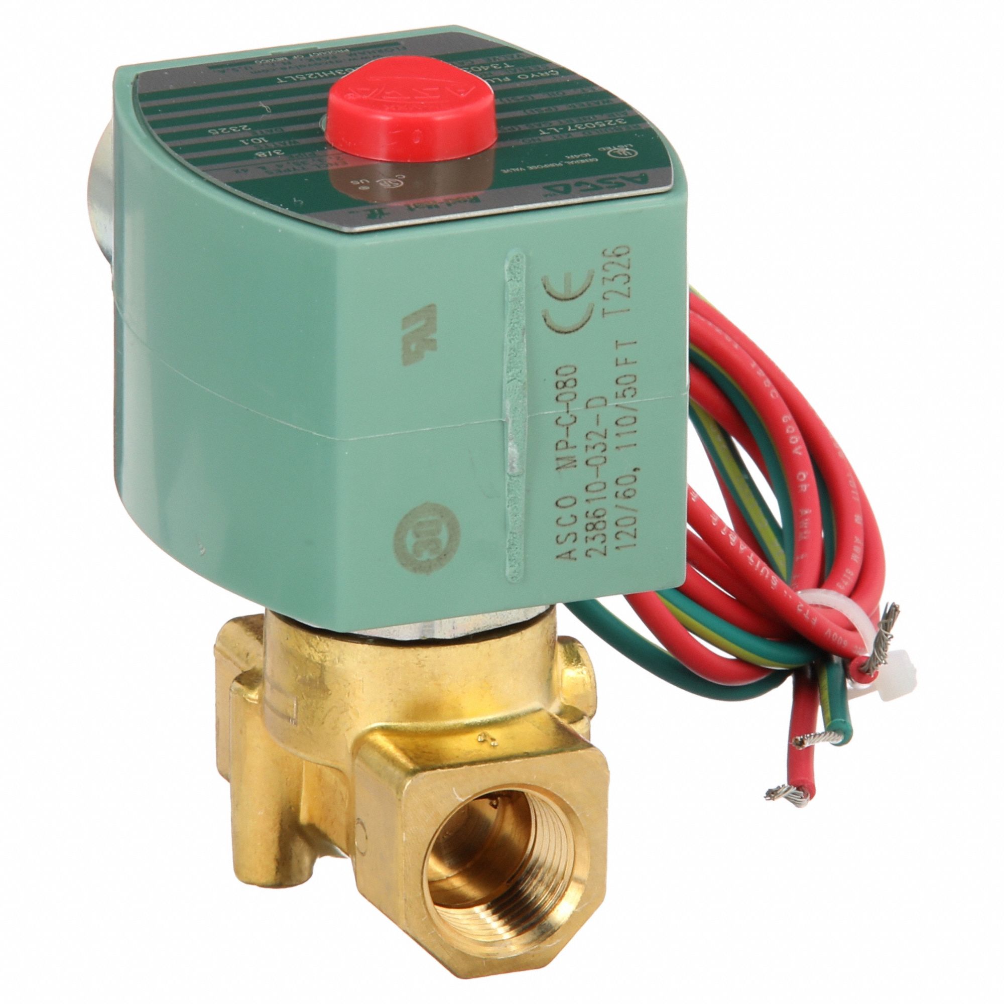 SOLENOID VALVE: 2-WAY, ⅜ IN PIPE SIZE, 110V AC/120V AC, BRASS BODY, PTFE SEAL