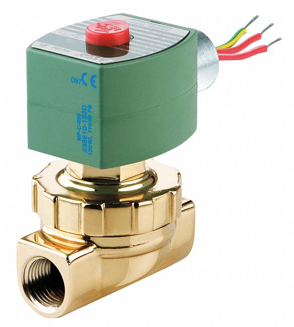 SOLENOID VALVE: 2-WAY, NORMALLY CLOSED, ⅜ IN PIPE, 110V AC/120V AC, COMPACT, PTFE SEAL