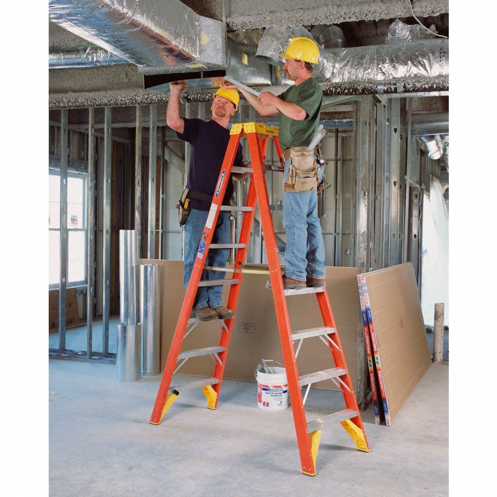 Werner Twin Stepladder: 8 Ft Ladder Ht, 7 Steps, 300 Lb Load Capacity 