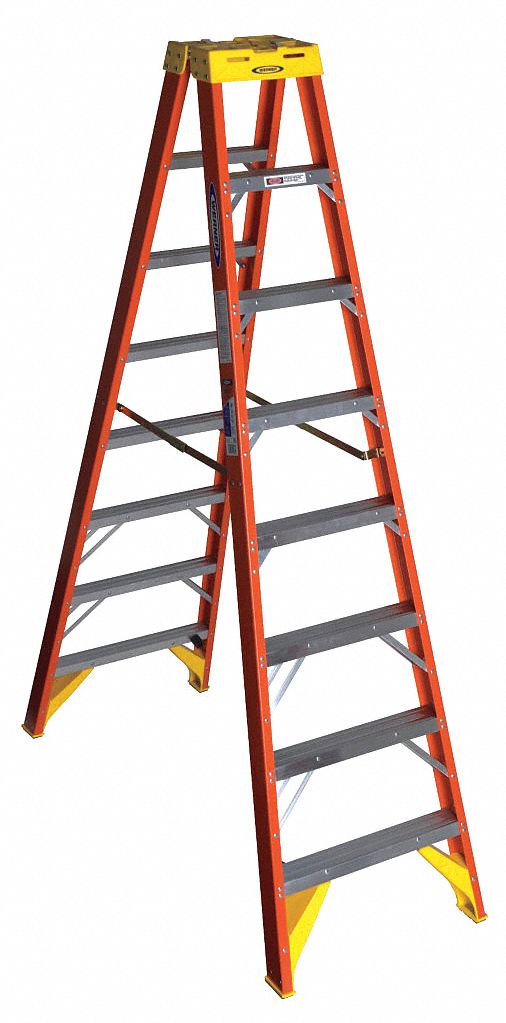 TWIN STEPLADDER, 8 FT LADDER SIZE, FIBREGLASS, 300 LB LOAD CAPACITY, 37 LB W