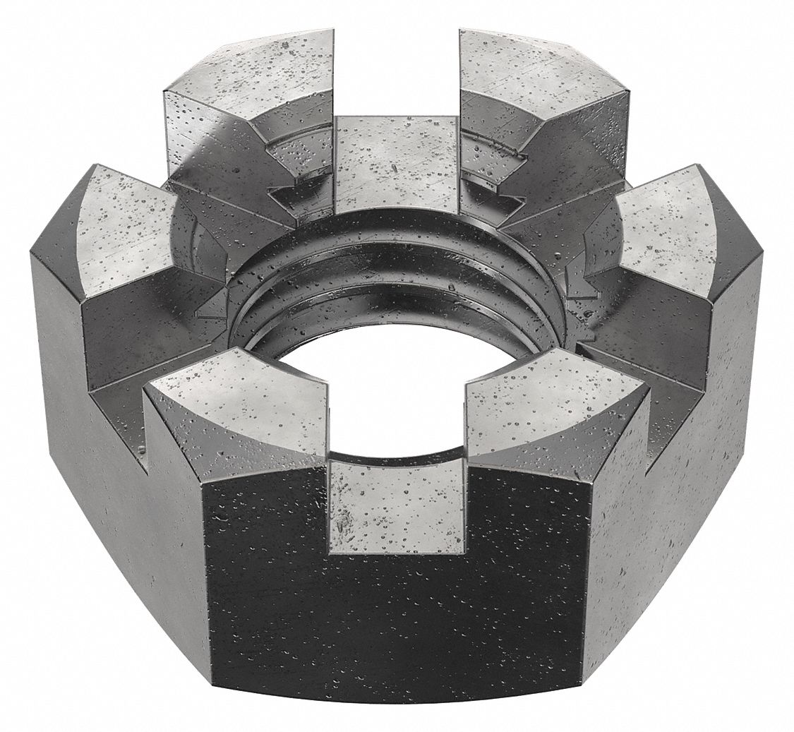 Slotted Castle, 9/16"12 Thread Size, Castle Nut 6YHN1351145G Grainger