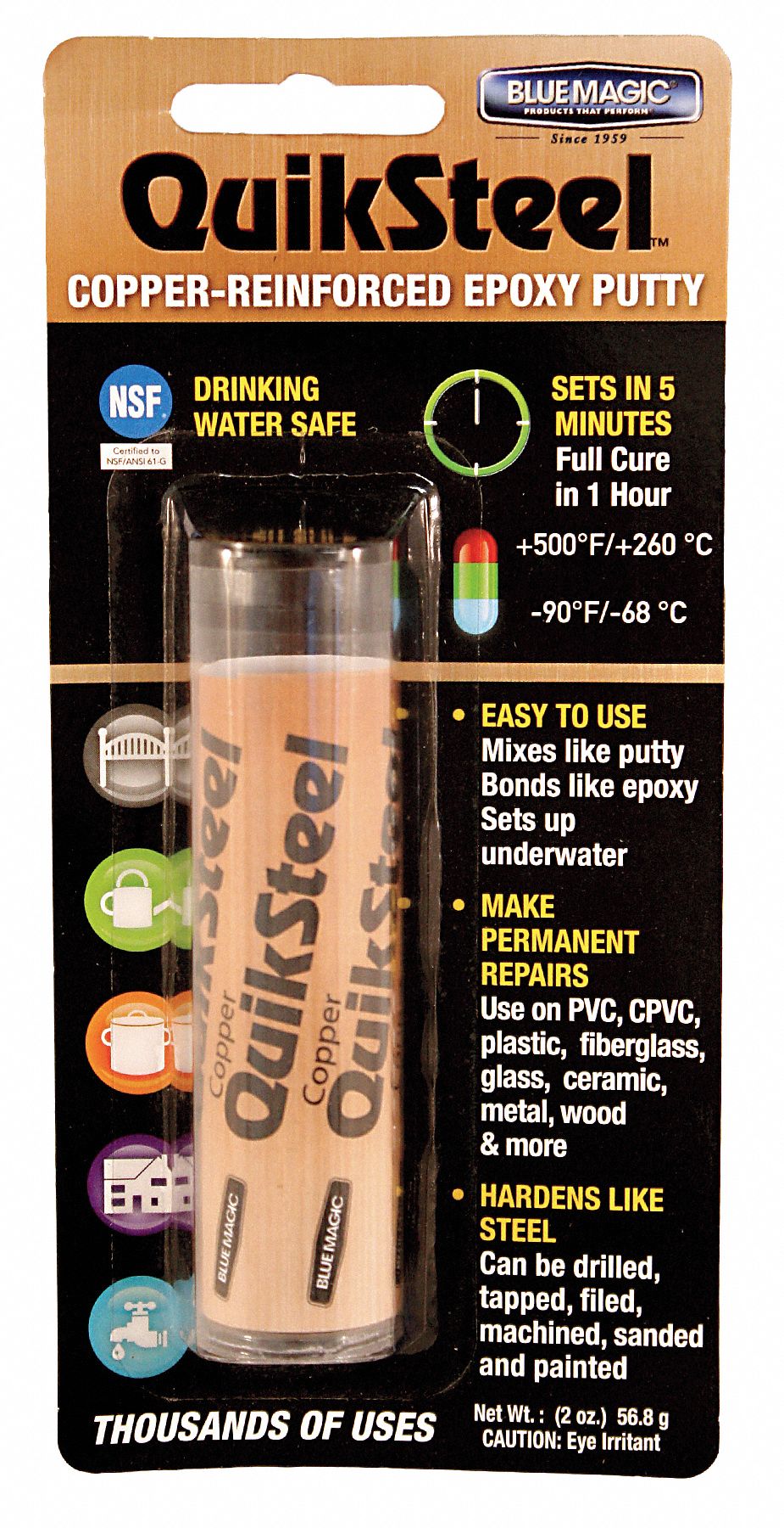 2 oz Copper Epoxy Putty with Temp. Range of 90 to 500°F, Copper Grainger