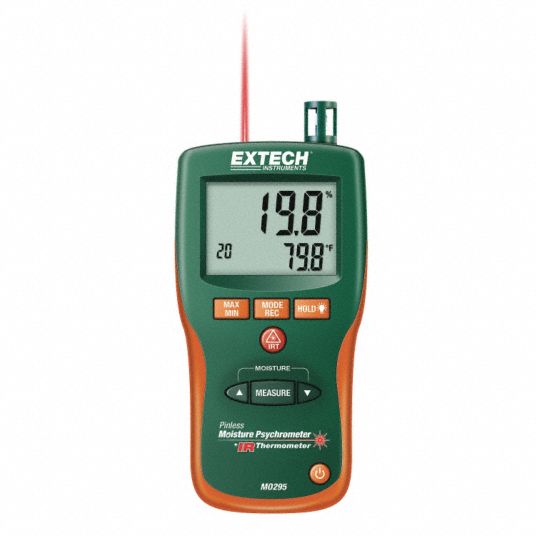 EXTECH Moisture Meter: Digital, LCD, Pin/Pinless, Carrying Case/Pin  Moisture Probe, Wood