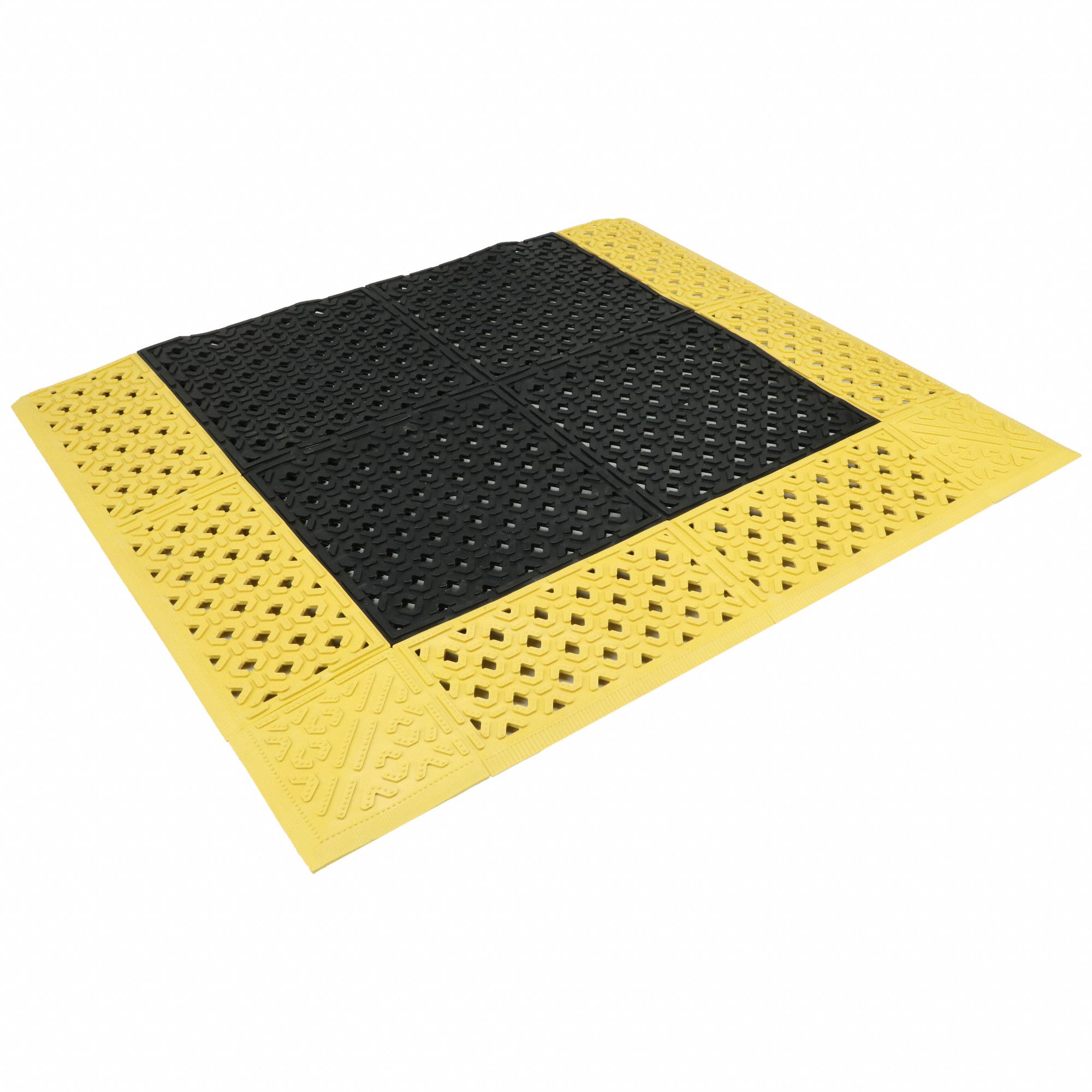 TAPIS DE DRAINAGE À EMBOÎTEMENT, NOIR, ÉPAISSEUR ⅞ PO, PVC/PVC, 3X30 PO BANDE DE ROULEMENT EN DIAMANT, ANTIDÉRAPANTE