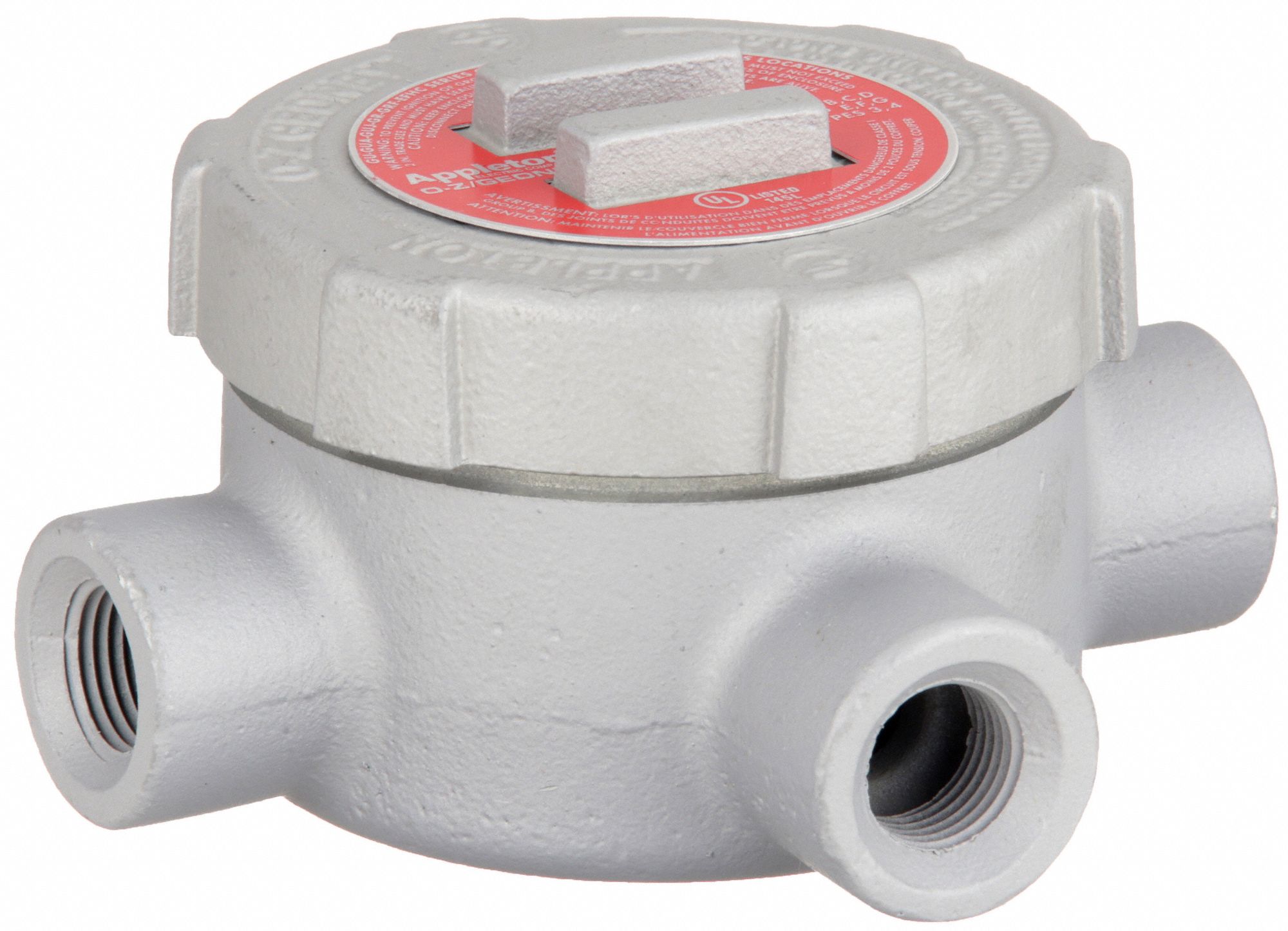 Conduit Outlet Body: Iron, GU, 1/2 in Trade Size, T Body, 19 cu in Body Capacity