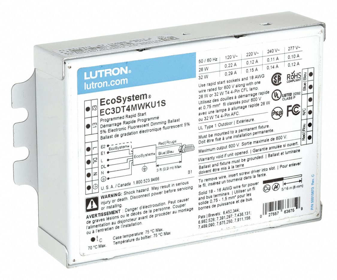 LUTRON, 120 to 277V AC, 1 Bulbs Supported, CFL Ballast 6ZET6