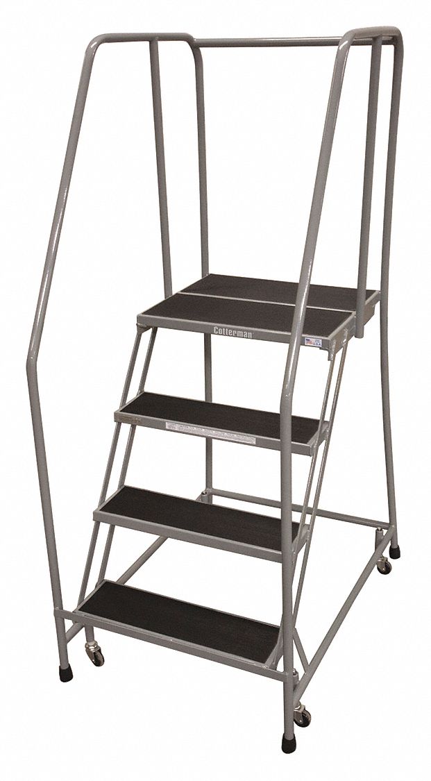 Rolling Ladder: 3.3 ft Platform Ht, Assembled, Steel, Wt-Actuated Auto-Lock, Antislip