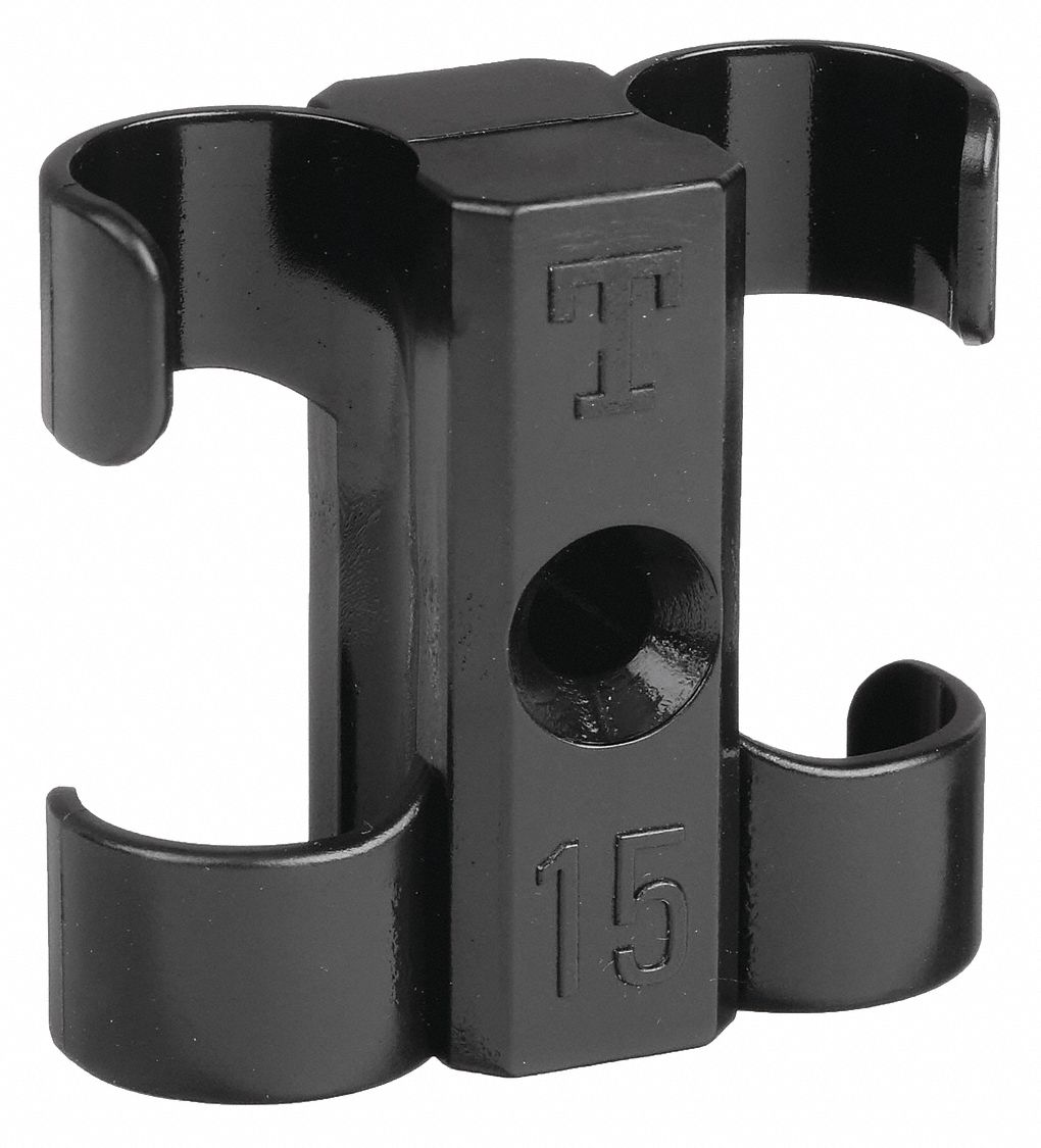 T-CLIP FASTENER: POLYACETAL, FOR 5/16 IN M IN OD, FOR ⅜ IN MAX OD, FOR 2 LINES