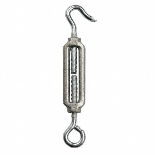 CHICAGO HARDWARE Midget Turnbuckle, Hook and Eye, 1010 Steel Eyes/Hooks, Aluminum Body 6ZFP8