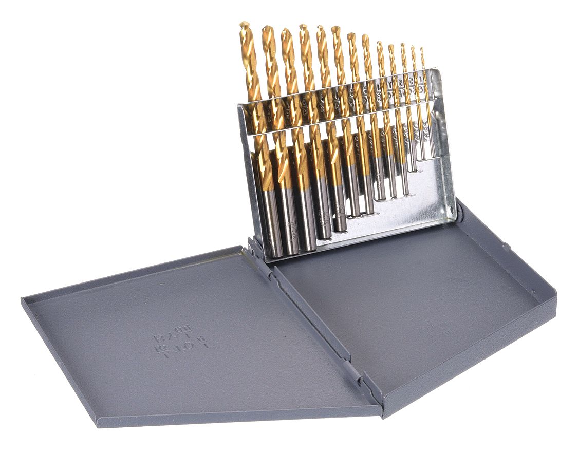 JOBBER LENGTH DRILL BIT SET, 1/16 IN SMALLEST BIT, ¼ IN LARGEST BIT, HSS