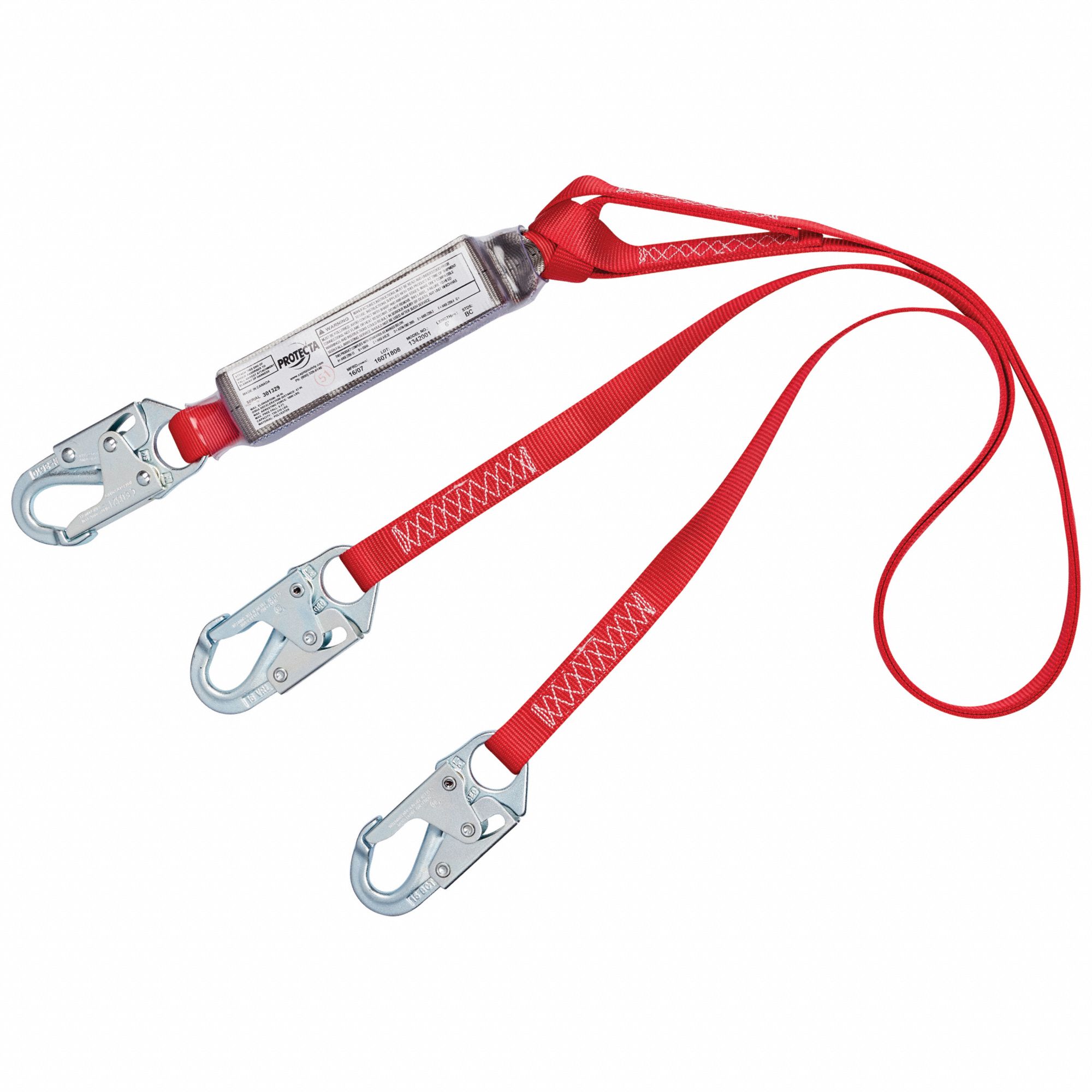 Shock-Absorbing Lanyard: Shock Pack, Steel Snap Hook, Steel Snap Hook, 310 lb Capacity