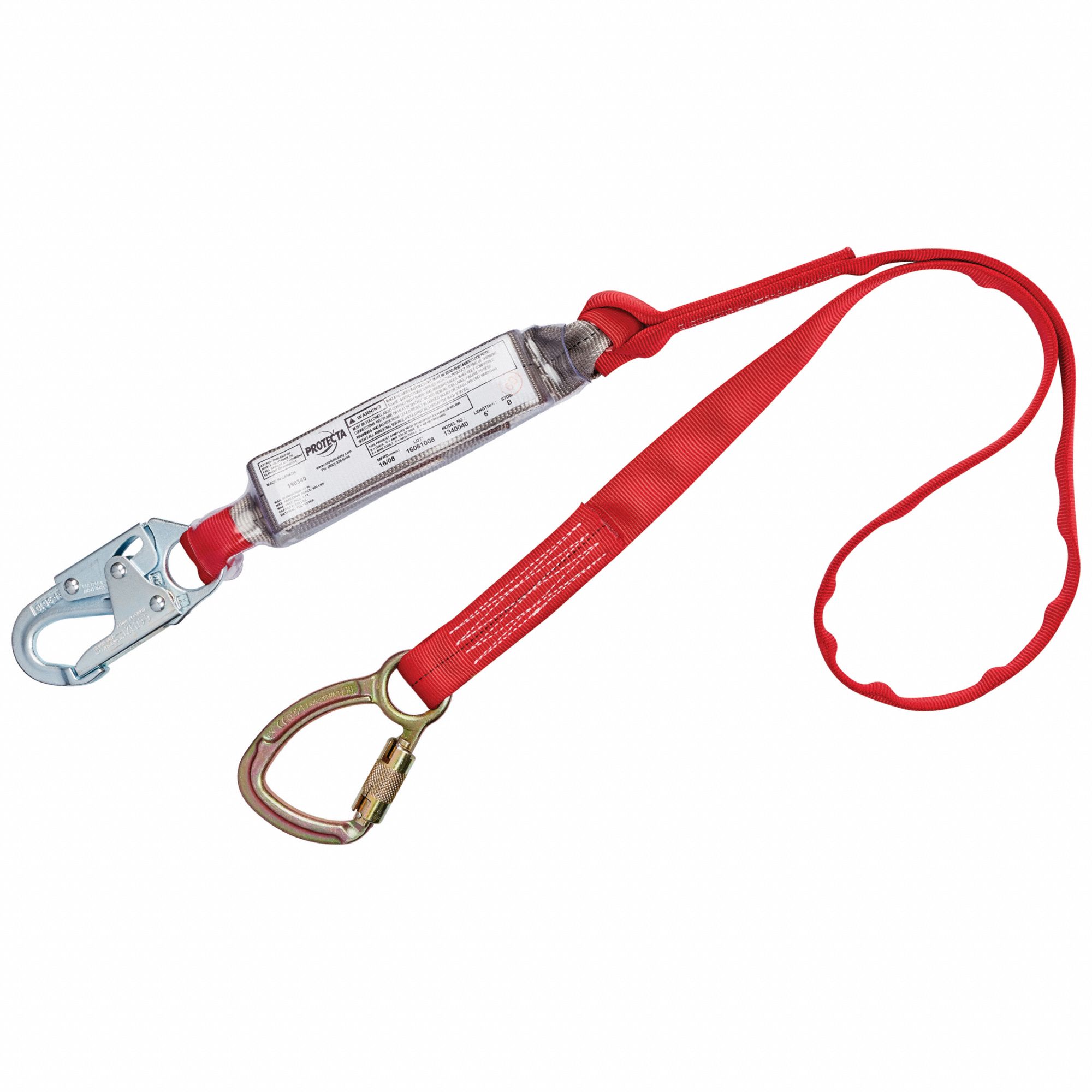 Shock-Absorbing Lanyard: Shock Pack, Steel Tie-Back, Steel Snap Hook, 310 lb Capacity