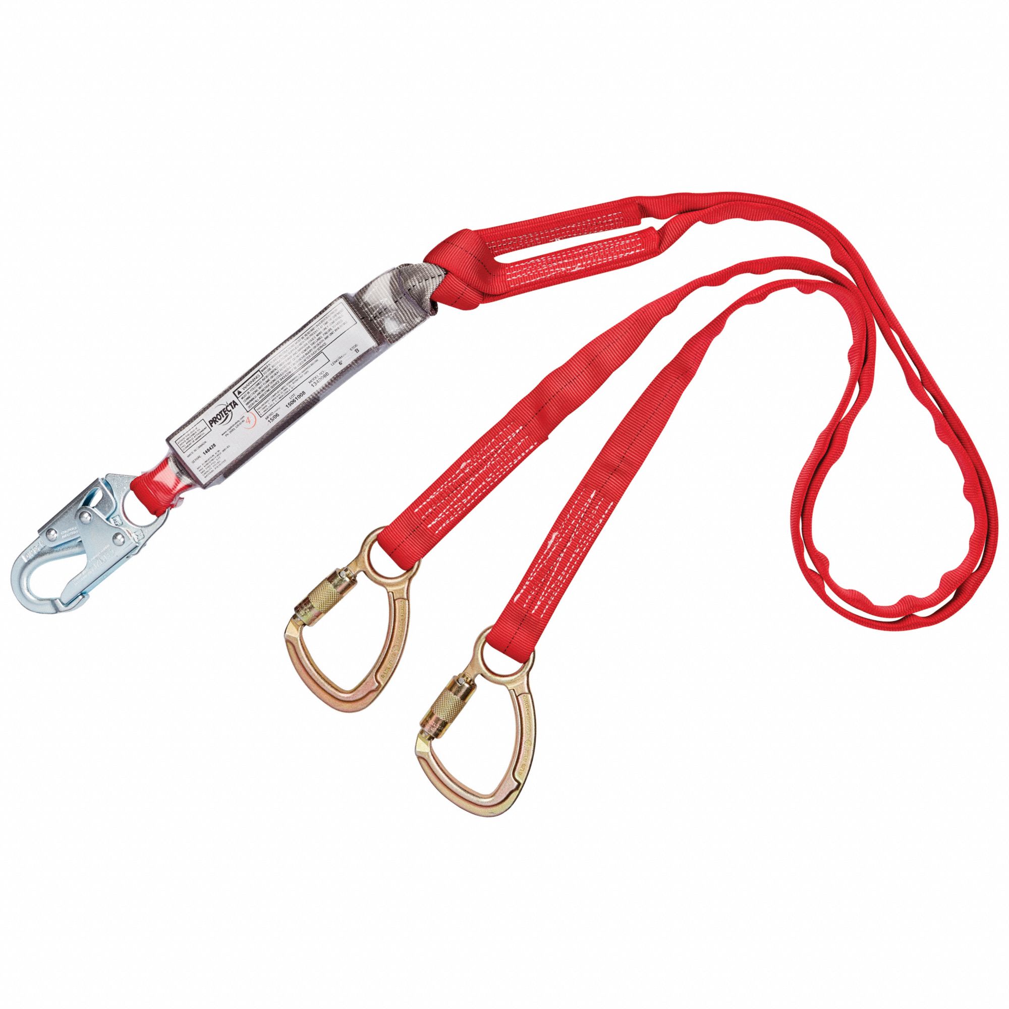 Shock-Absorbing Lanyard: Shock Pack, Steel Tie-Back, Steel Snap Hook, 310 lb Capacity