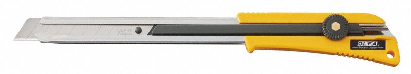 Snap-Off Utility Knife: 11 in Overall Lg, Textured, 8 Segments, 0 Blades Stored, Yellow
