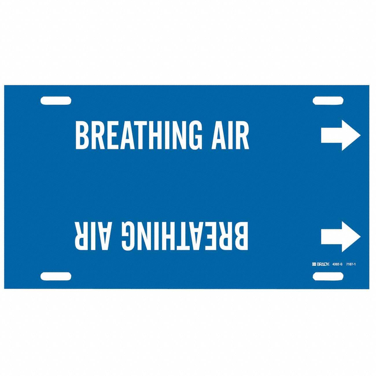 Pipe Marker: Breathing Air, Blue, White, Fits 8 to 9 7/8 in Pipe O.D., 1 Pipe Markers, With Arrows