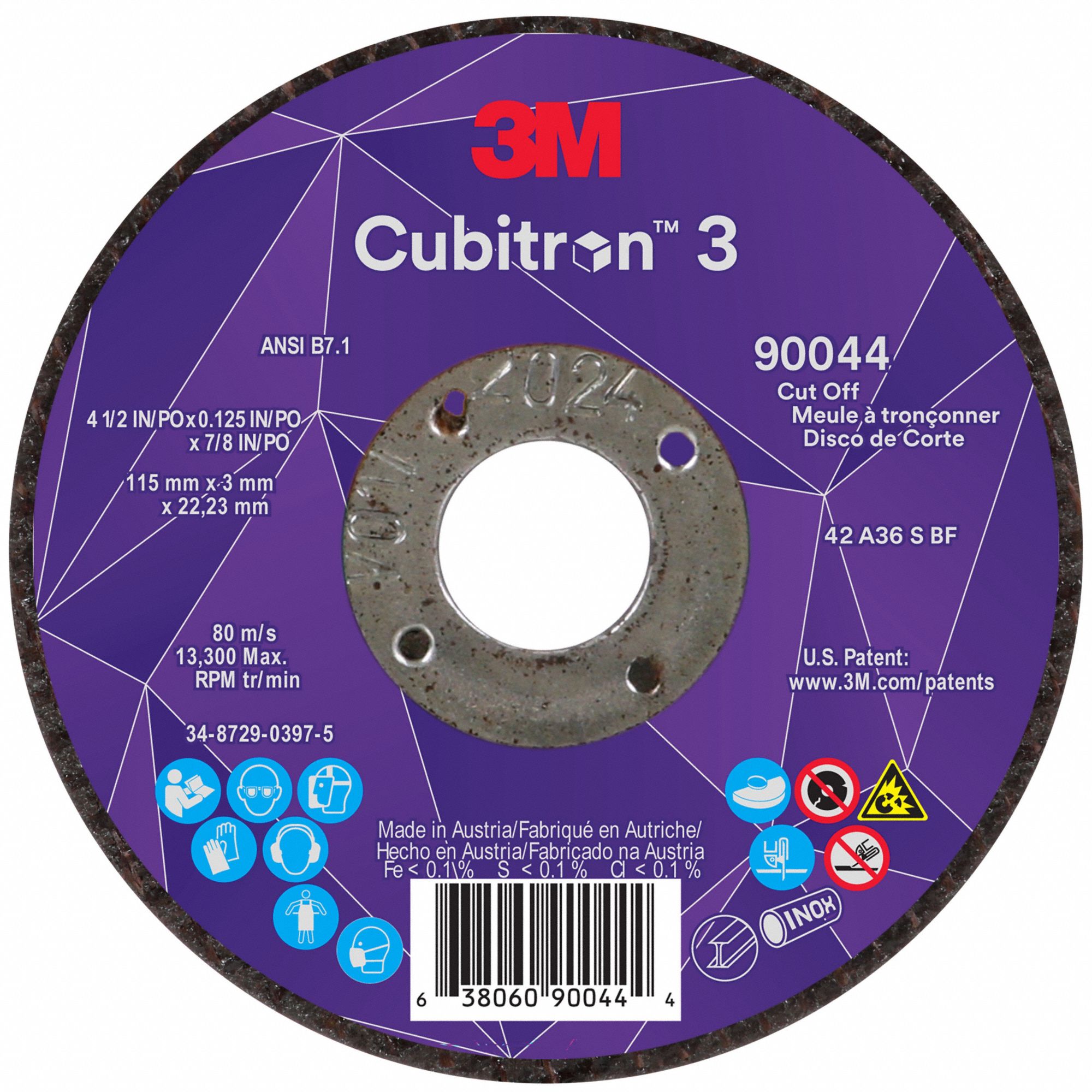 Abrasive Cut-Off Wheel: Type 27, 4 1/2" x 1/8" x 7/8", Ceramic, 36 Grit