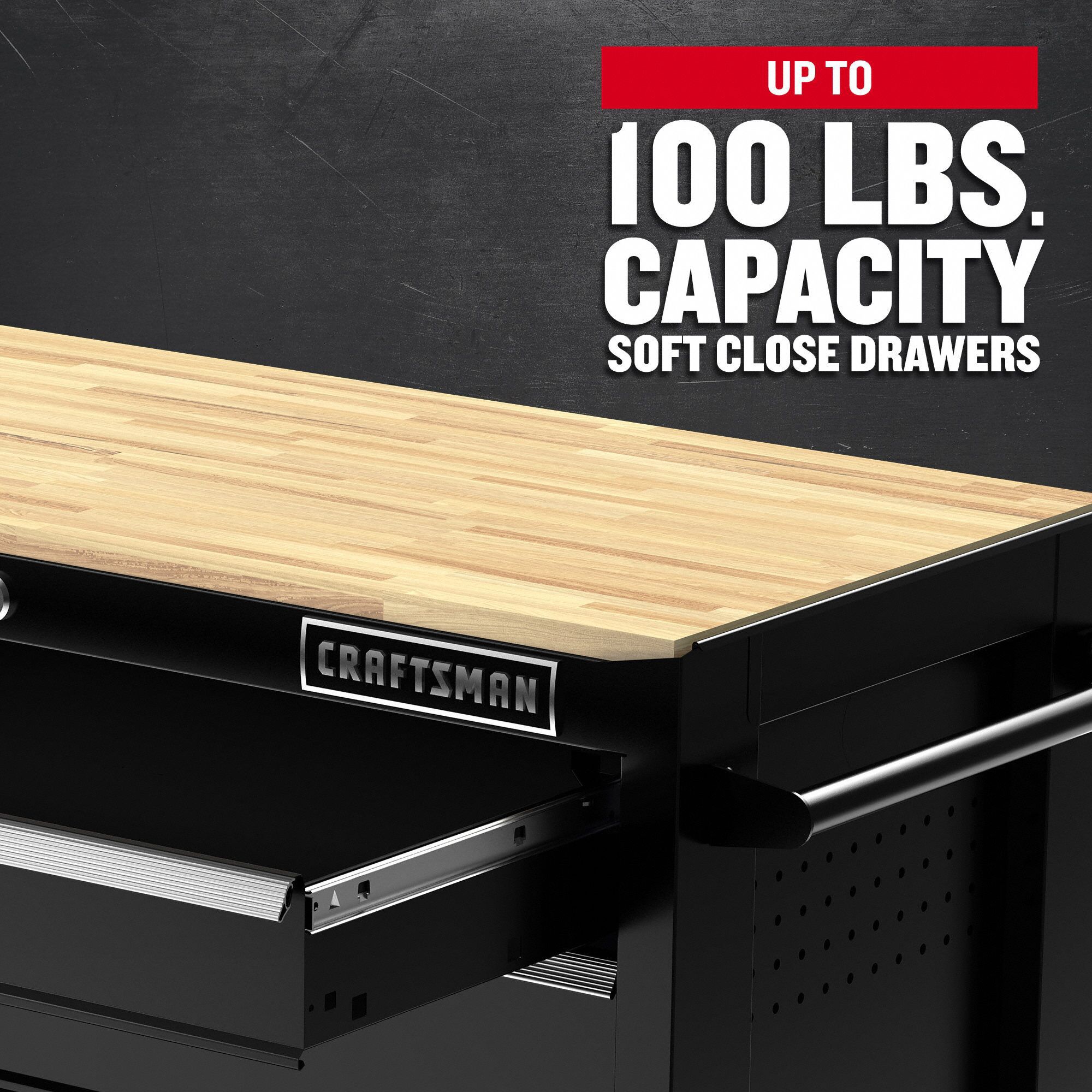 CRAFTSMAN Rolling Tool Cabinet: Black / Black Drawer, 52 in W x 18 in D x 37 1/2 in H, 7 Drawers (MPN CMST98530BK). Key specifications — attr1117811: CRAFTSMAN.
