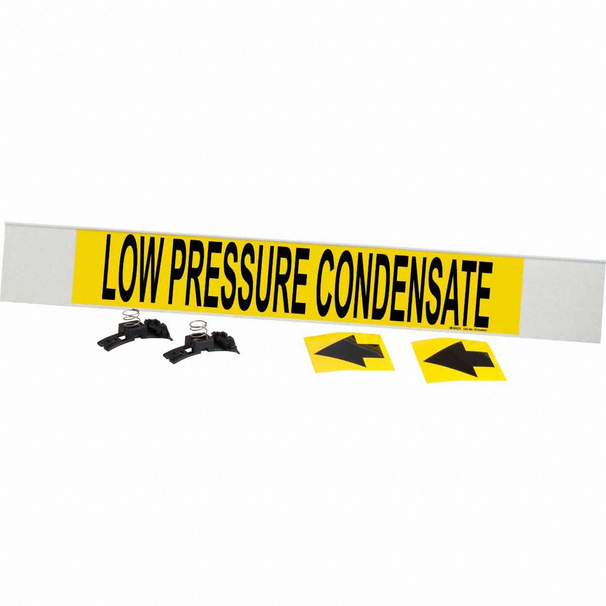 Pipe Marker: Low Pressure Condensate, Yellow, Black, Fits 8 in and Larger Pipe O.D., 1 Pipe Markers