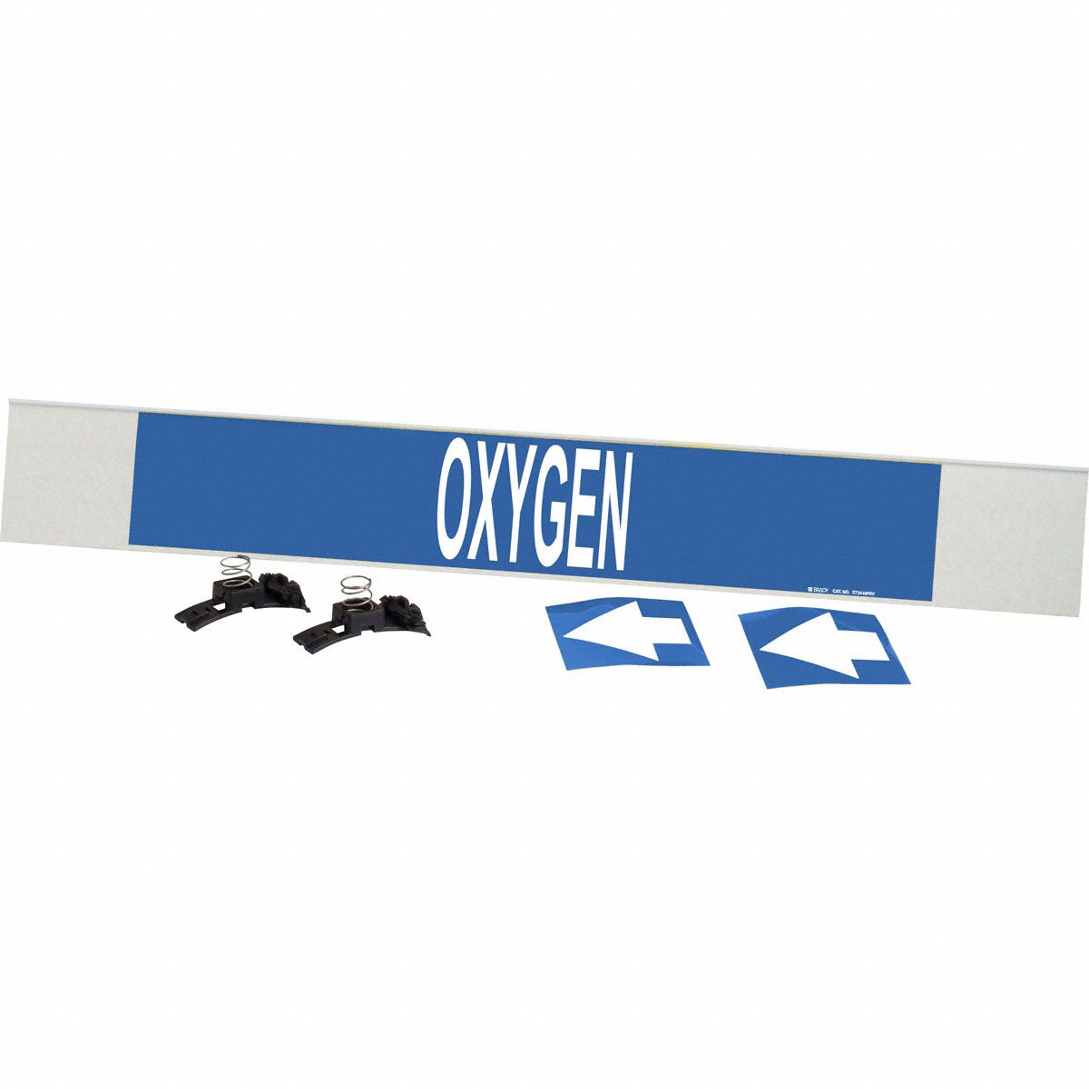 Pipe Marker: Oxygen, Blue, White, Fits 8 in and Larger Pipe O.D., 1 Pipe Markers, With Arrows