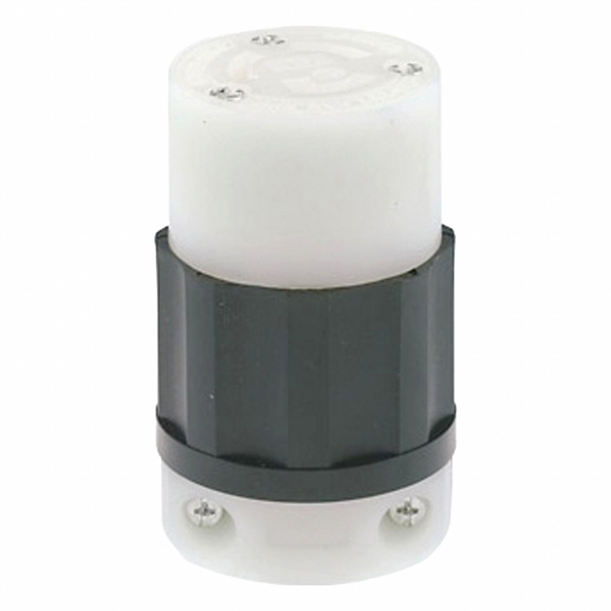 Locking Connector: L6-30R, 30 A, 250V AC, 2 Poles, Black/White, Screw Terminals