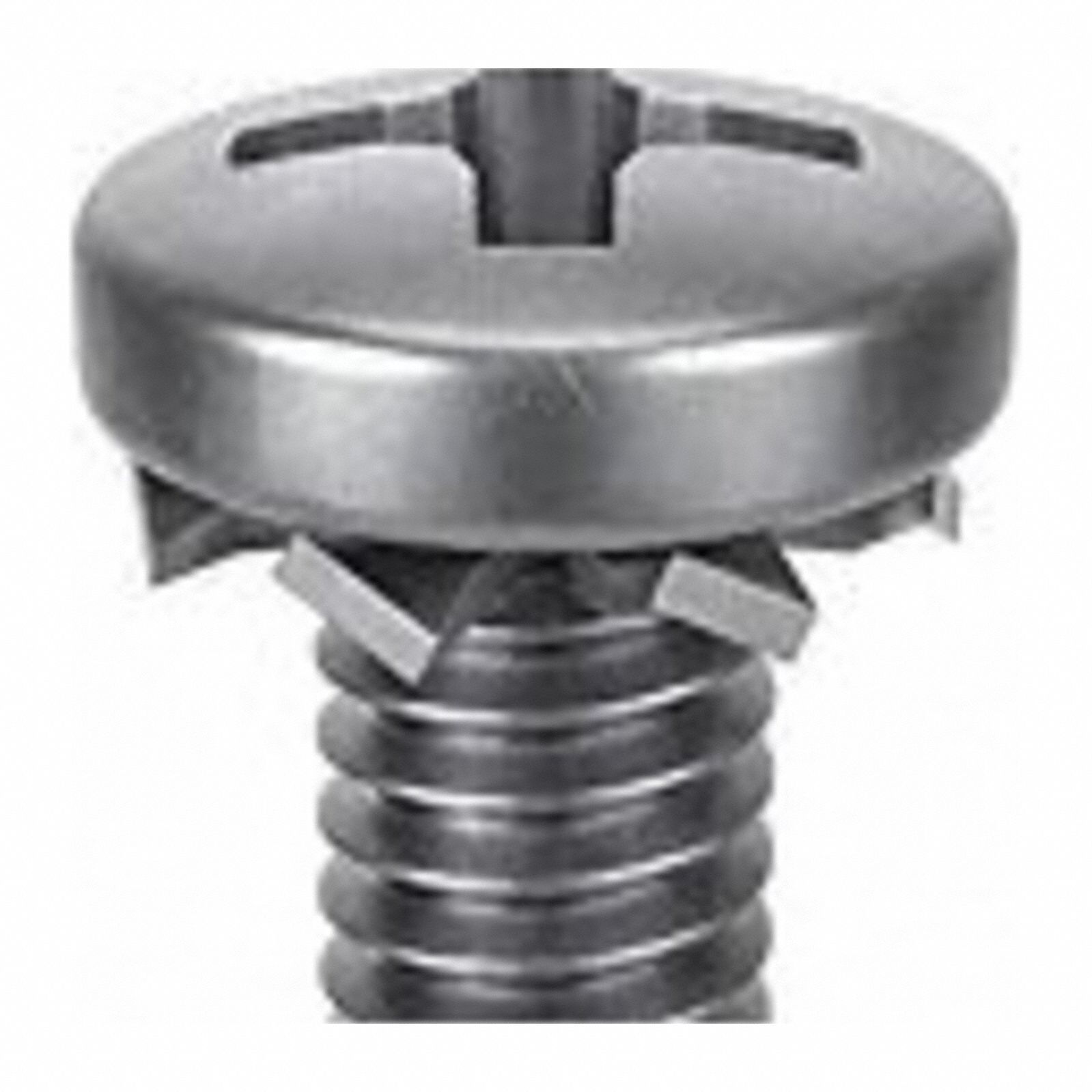 SEMS Screw: External Tooth, #10-32 Thread Size, 1 in Lg, Stainless Steel, Passivated, Pan, 10 PK