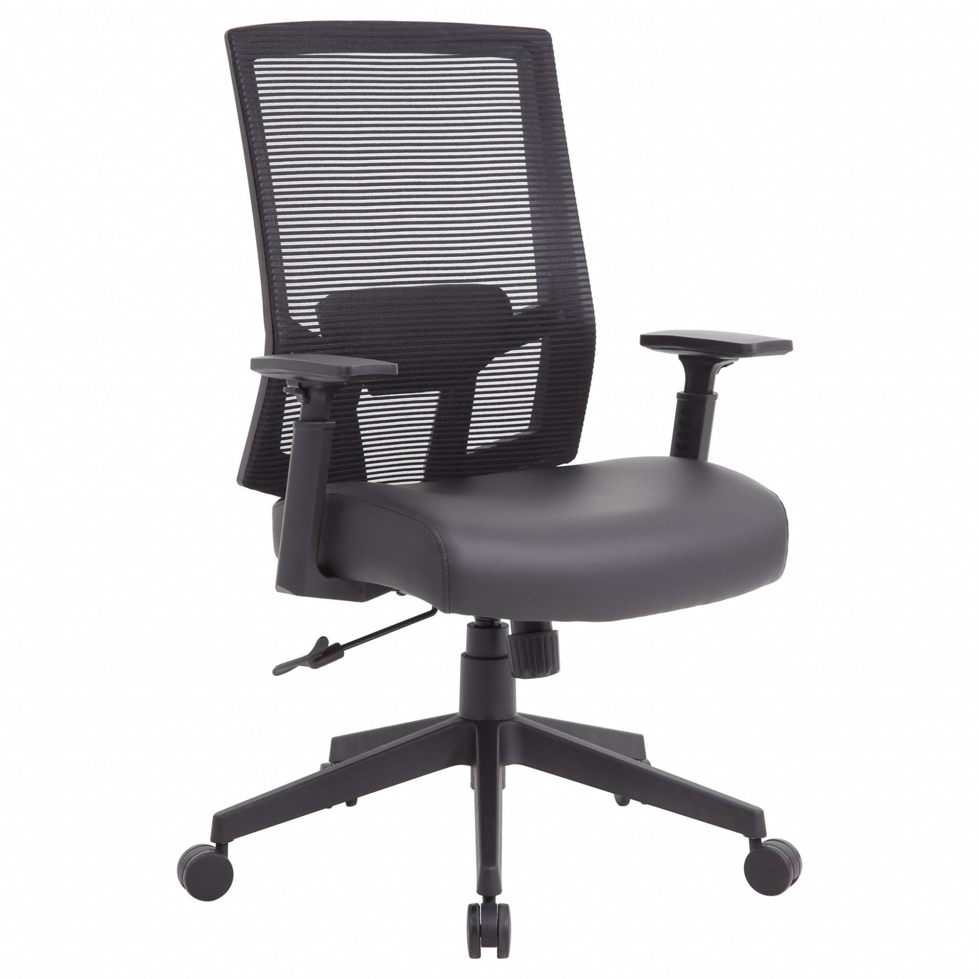 Office Chair: Ht, Black, Vinyl & Mesh Material, 23 1/2 in Back Ht, 19 1/2 in Seat Wd