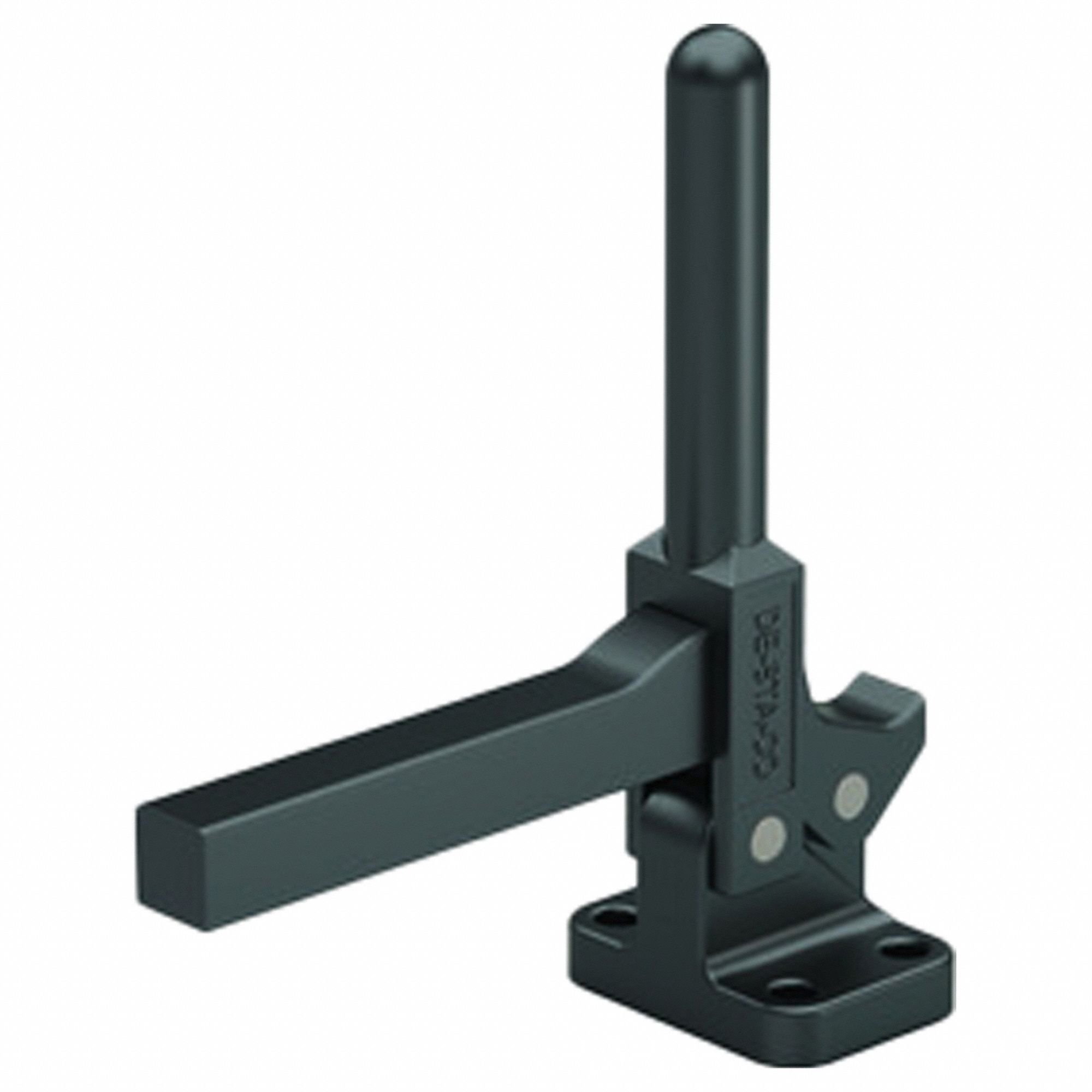 Hold-Down Clamp: Std Vertical  Handle, Flange Base Mounting, Solid Bar with Arm and Tip