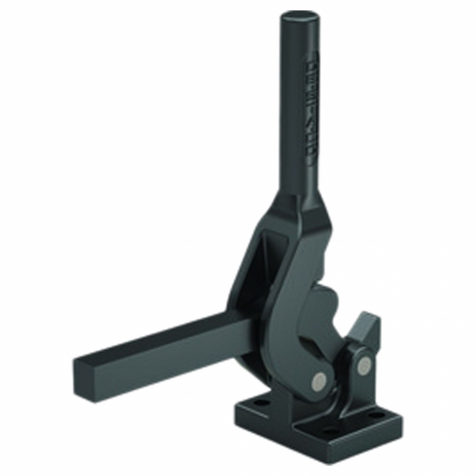 Hold-Down Clamp: Std Vertical  Handle, Flange Base Mounting, Solid Bar with Arm and Tip