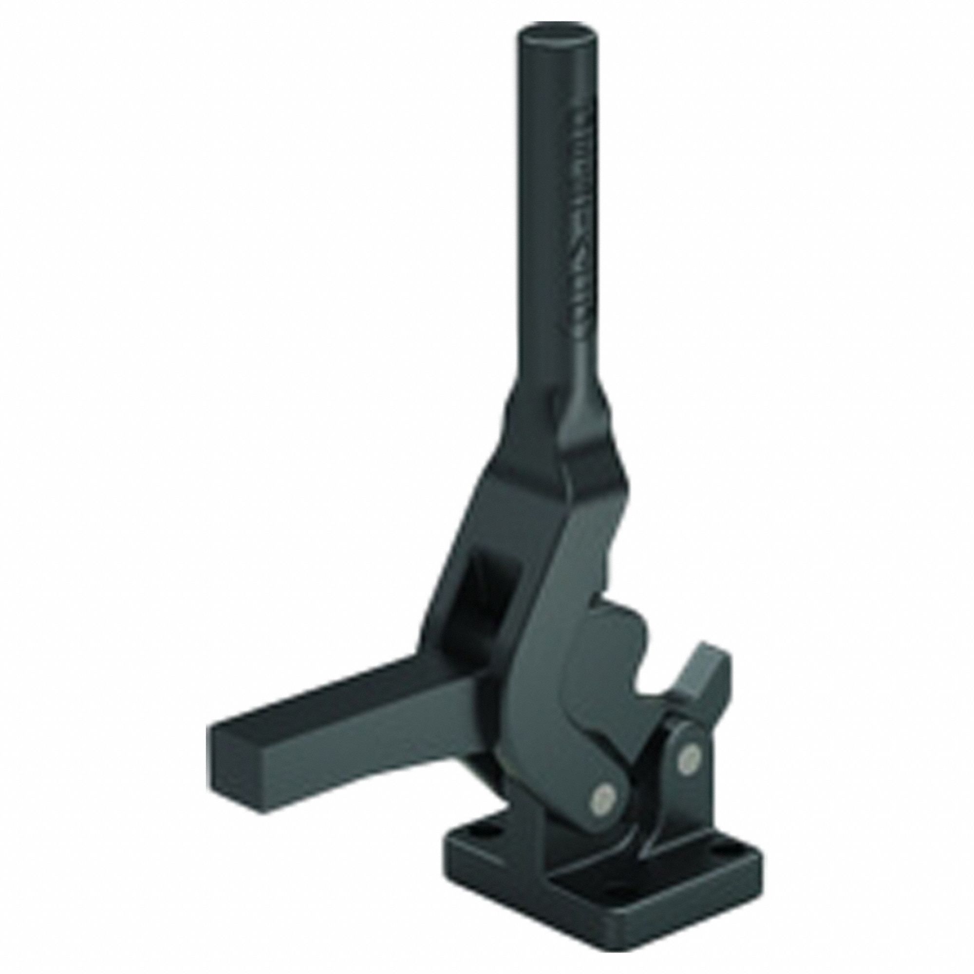 Hold-Down Clamp: Std Vertical  Handle, Flange Base Mounting, Solid Bar with Arm and Tip
