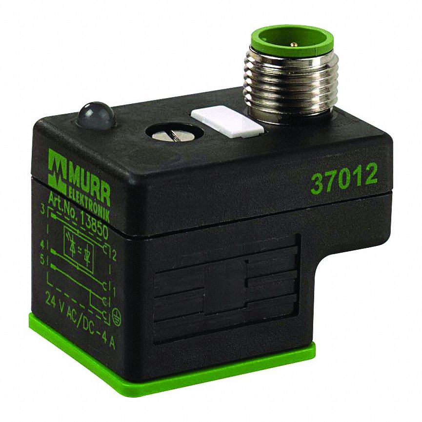 MURRELEKTRONIK Solenoid Coil Connector: DIN 43650 Form A, 24V AC/DC, M12, Indicator Light Included (MPN 7000-41301-0000000). Key specifications — attr1078676: MURRELEKTRONIK; attr1078675: 7000-41301-0000000; attr1078682: DIN 43650 Form A; attr1078690: Indicator Light Included; attr1078697: M12; attr1078703: 24V AC/DC.