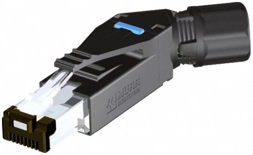Connector: Cat5, Data/EtherCat/Ethernet/IP, 4 Poles, 45° Angled, Cable, Plastic, IP20