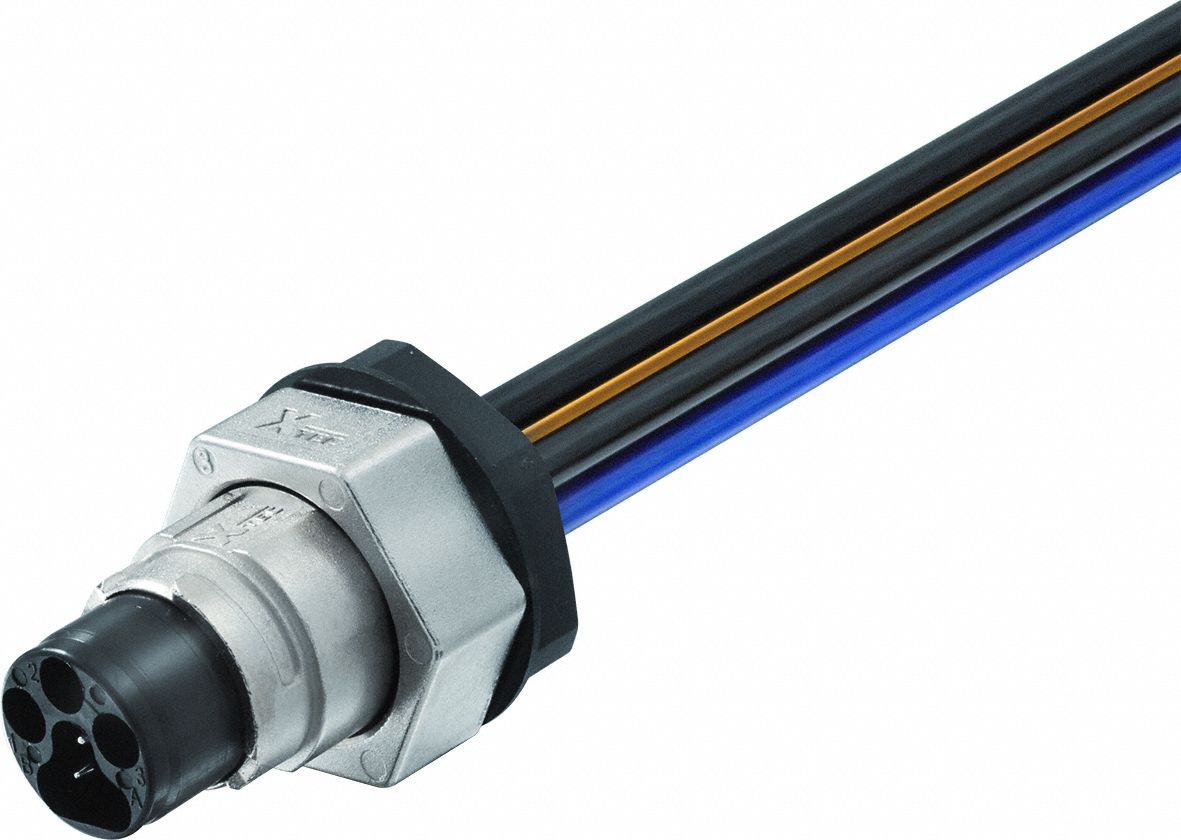 Cordset: MQ15 Male – Front Mounting Receptacle, X, 4 Pins, 0.5 m Wire Lead Lg