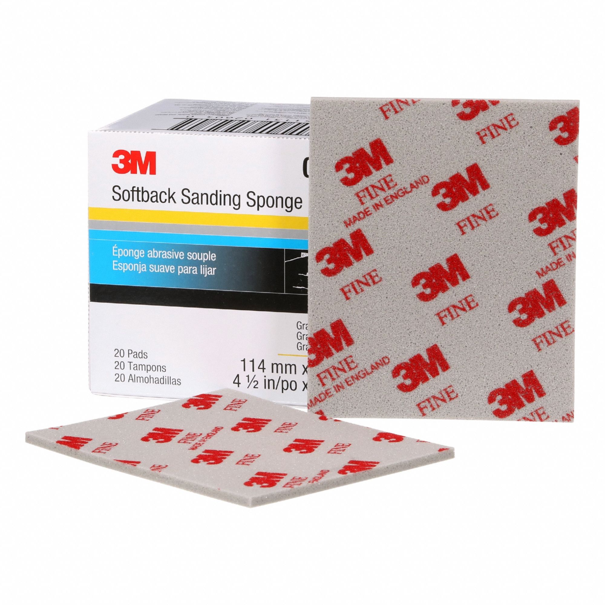 Softback Sanding Sponge: 4 1/2 in W x 5 1/2 in L, Aluminum Oxide, Fine, 400 Grit, 20 PK