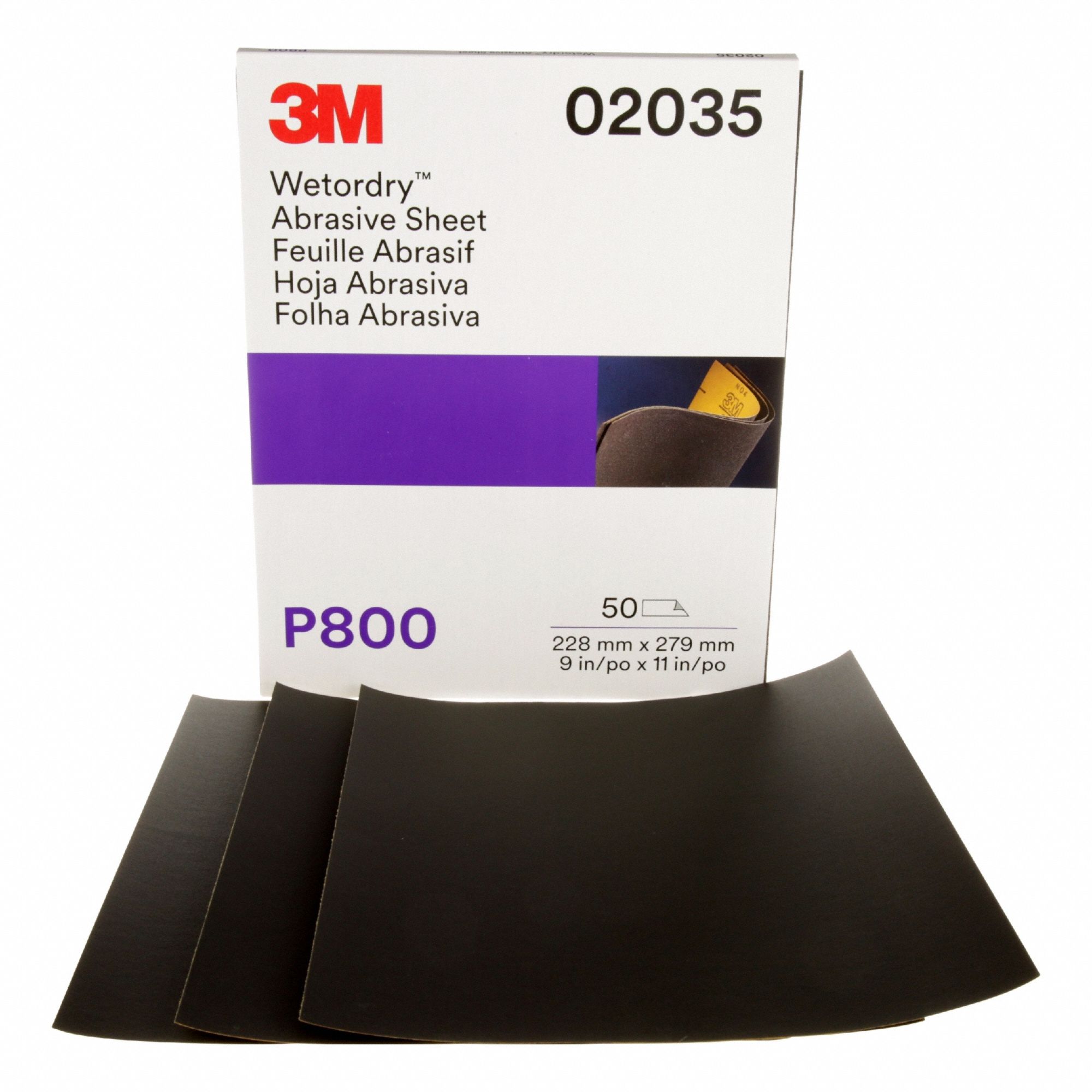 Abrasive Sheet: 9 in W x 11 in L, Aluminum Oxide, P800 Grit, A Wt Paper, 213Q, 50 PK