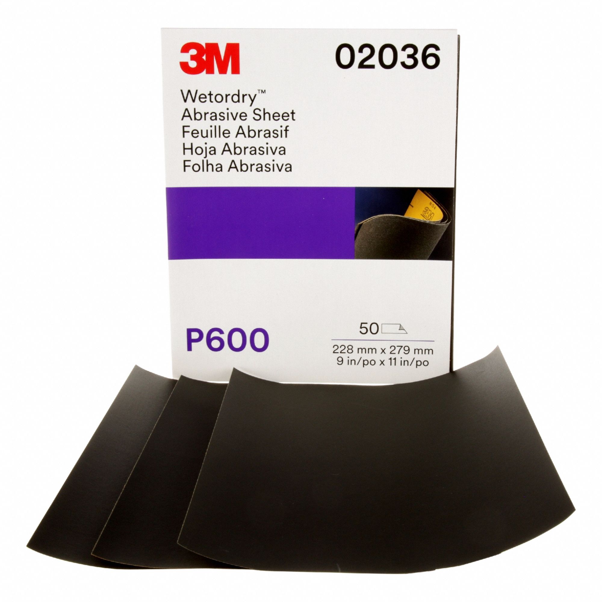 Abrasive Sheet: 9 in W x 11 in L, Aluminum Oxide, P600 Grit, A Wt Paper, 213Q, 50 PK