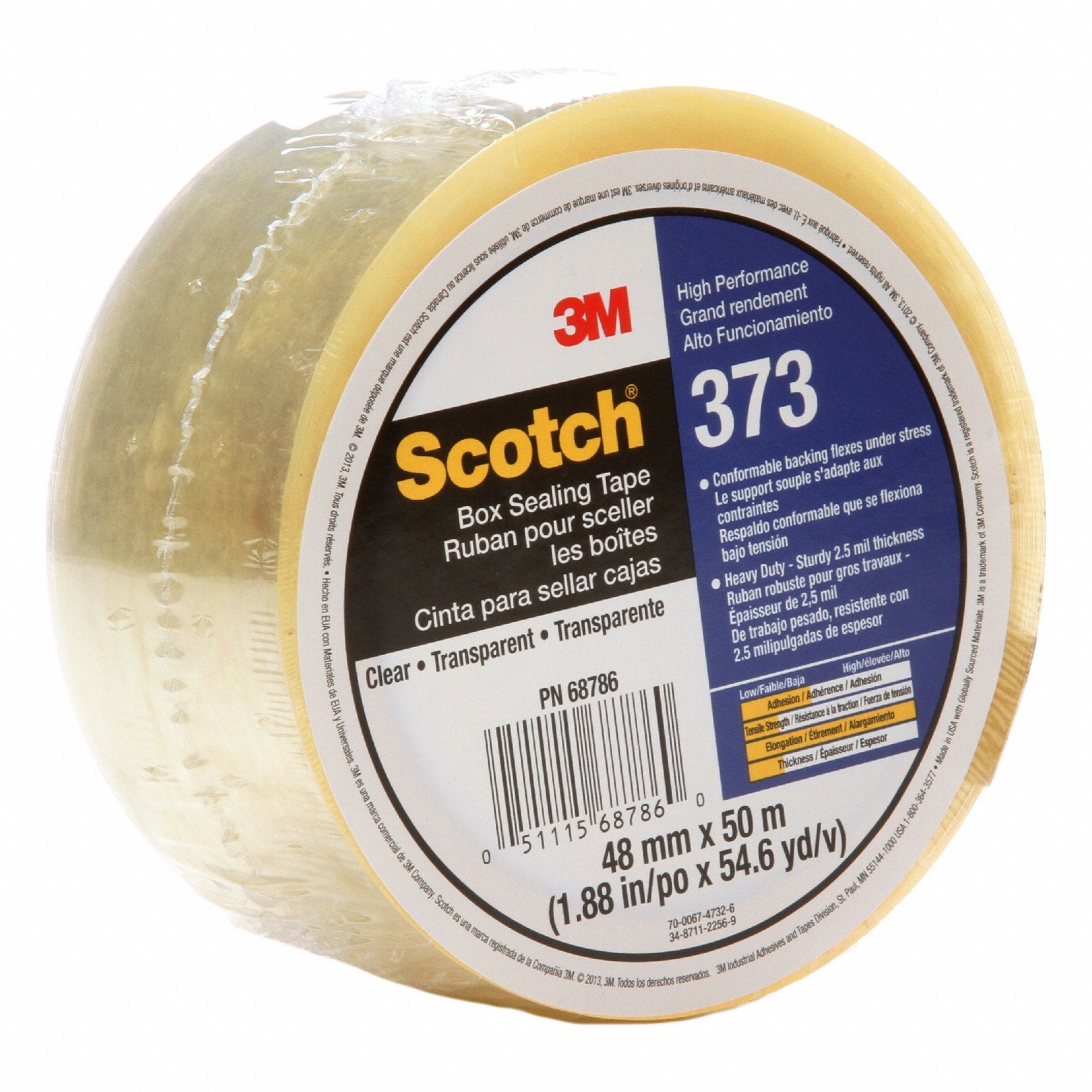 Carton Sealing Tape: 2.5 mil Tape Thick, 2 in x 55 yd, 373