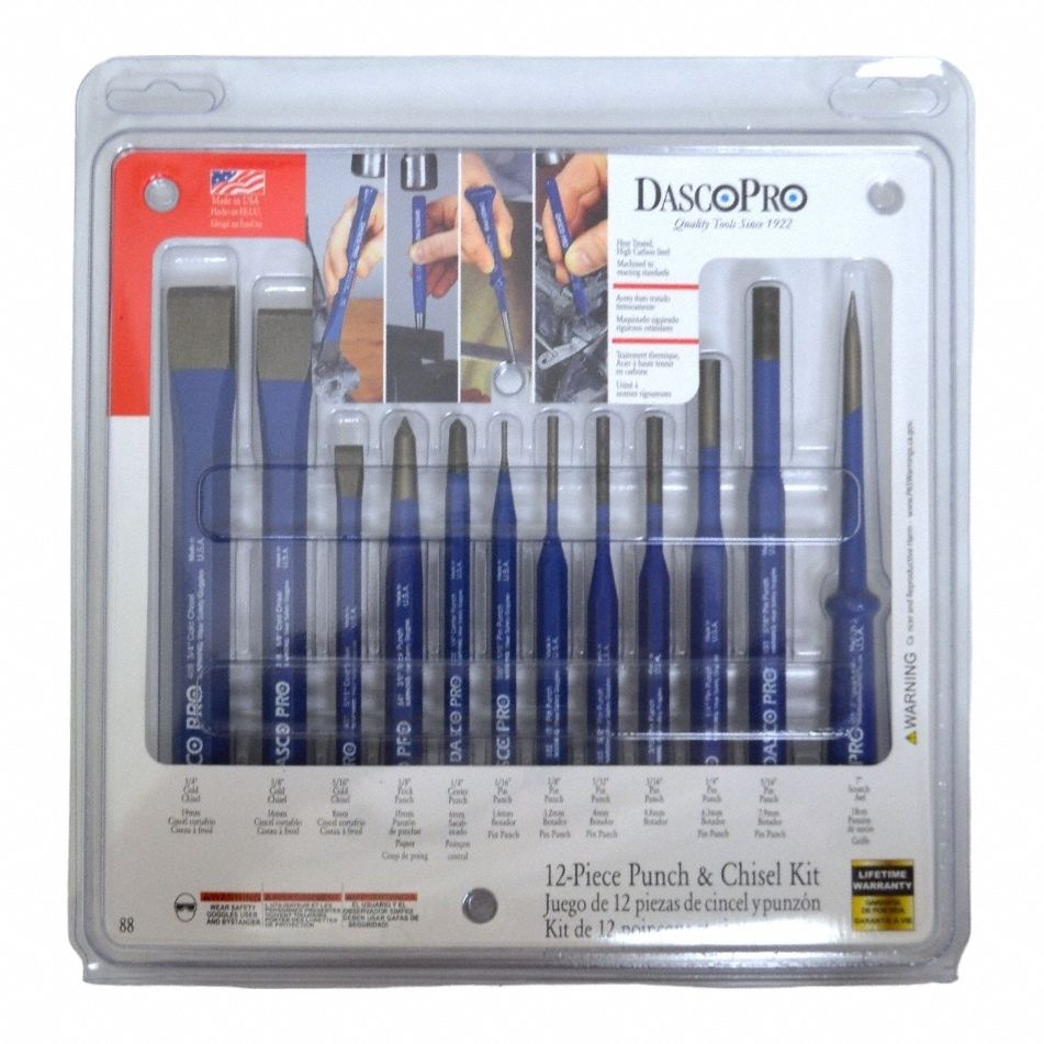 12 Pieces, Cold Chisel, Punch and Chisel Kit - 817ZX0|88 - Grainger