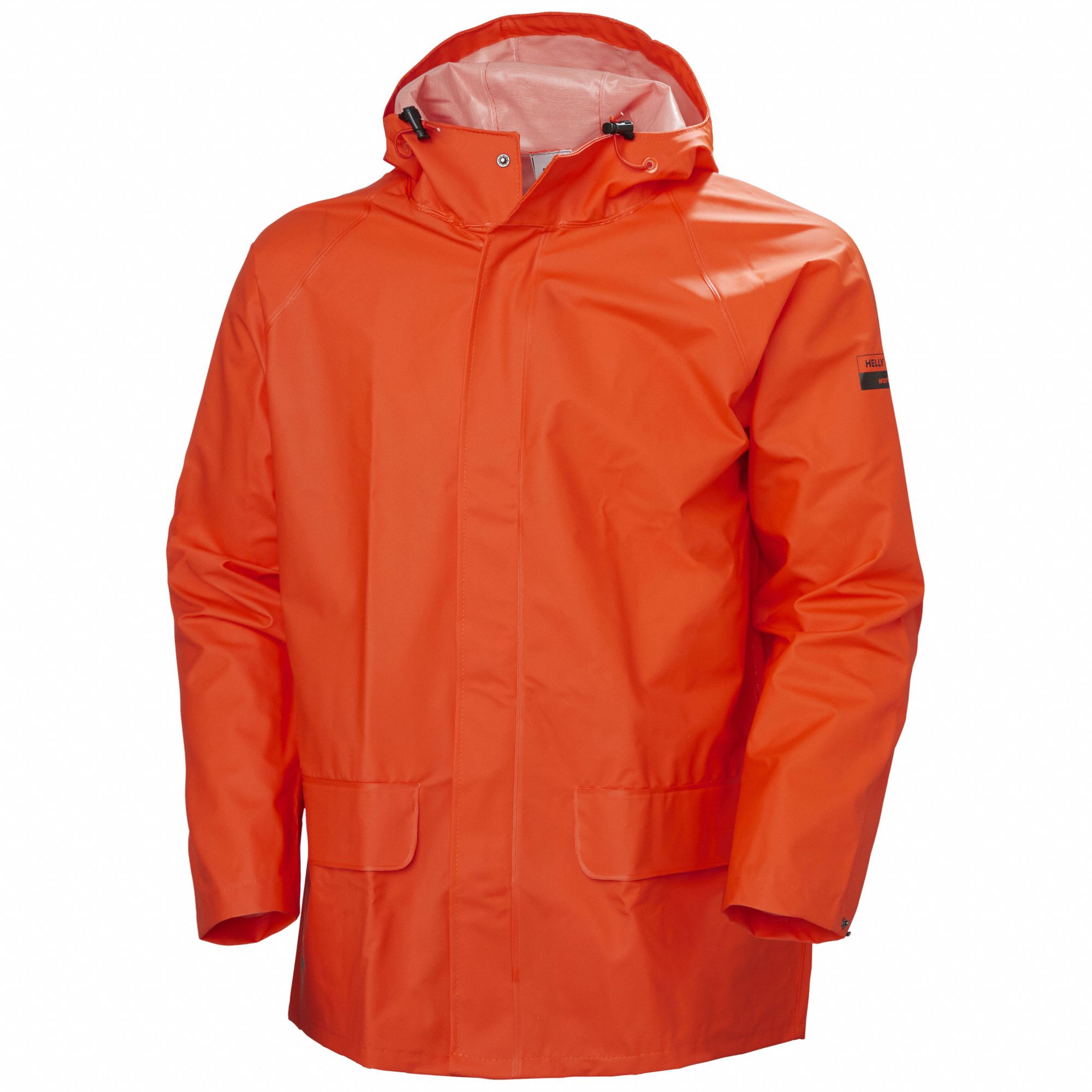 MANDAL RAIN JACKET, XL, ORANGE, SNAP, ATTACHED HOOD, POLYESTER/PVC, 2 POCKETS