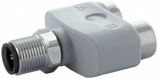 T-Coupler: M12 Male Straight, 5 Pole to (2) M12 Female Straight, 5 Pole, T-Style