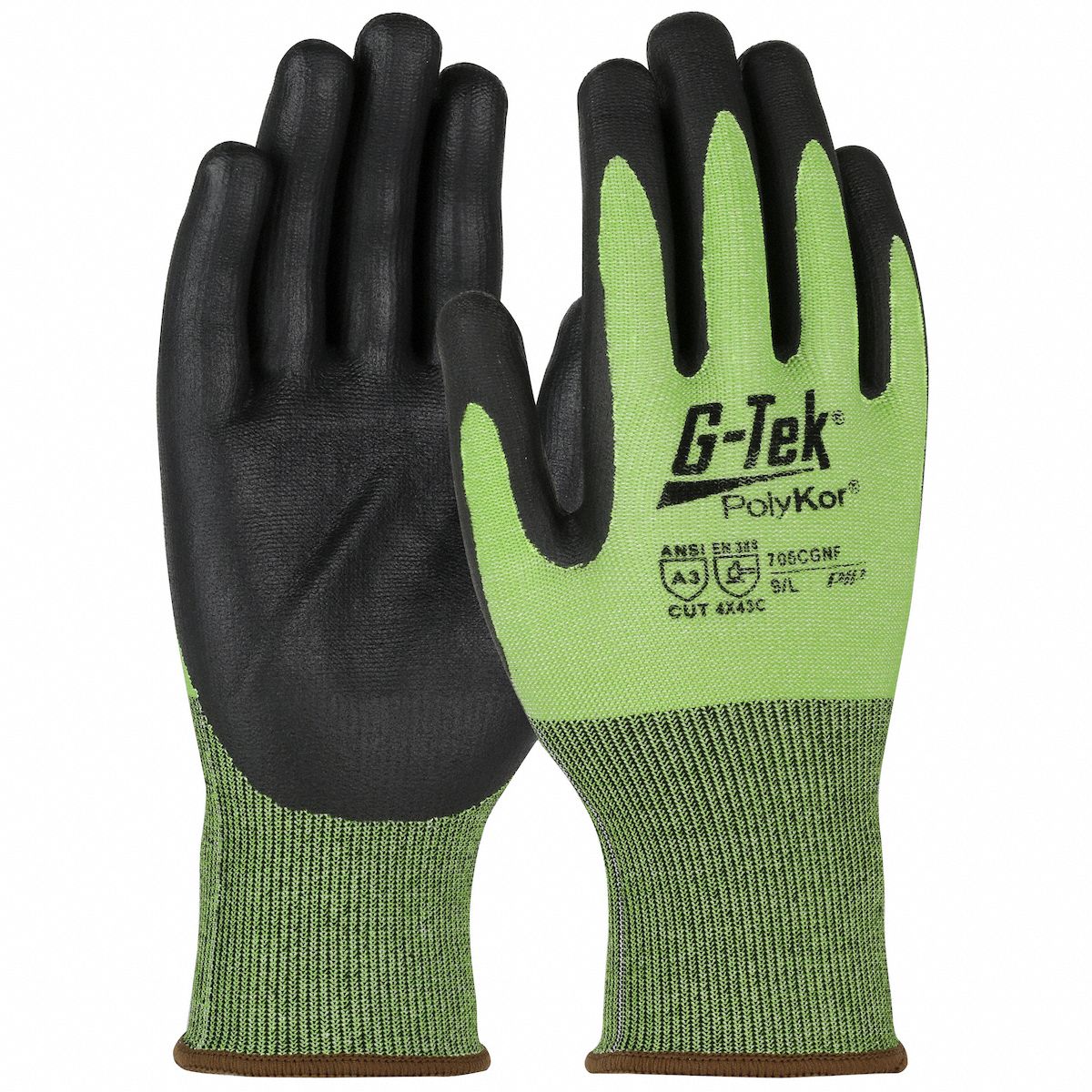 Knit Gloves: L, Foam, Nitrile, Palm, ANSI Abrasion Level 4, PolyKor®, Knit Cuff, 12 PK