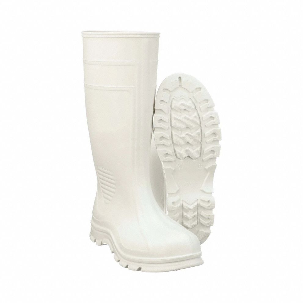 Rubber Boot: Knee Footwear, Steel, White, 10 Size, M, PVC, PVC, 70665, 1 PR