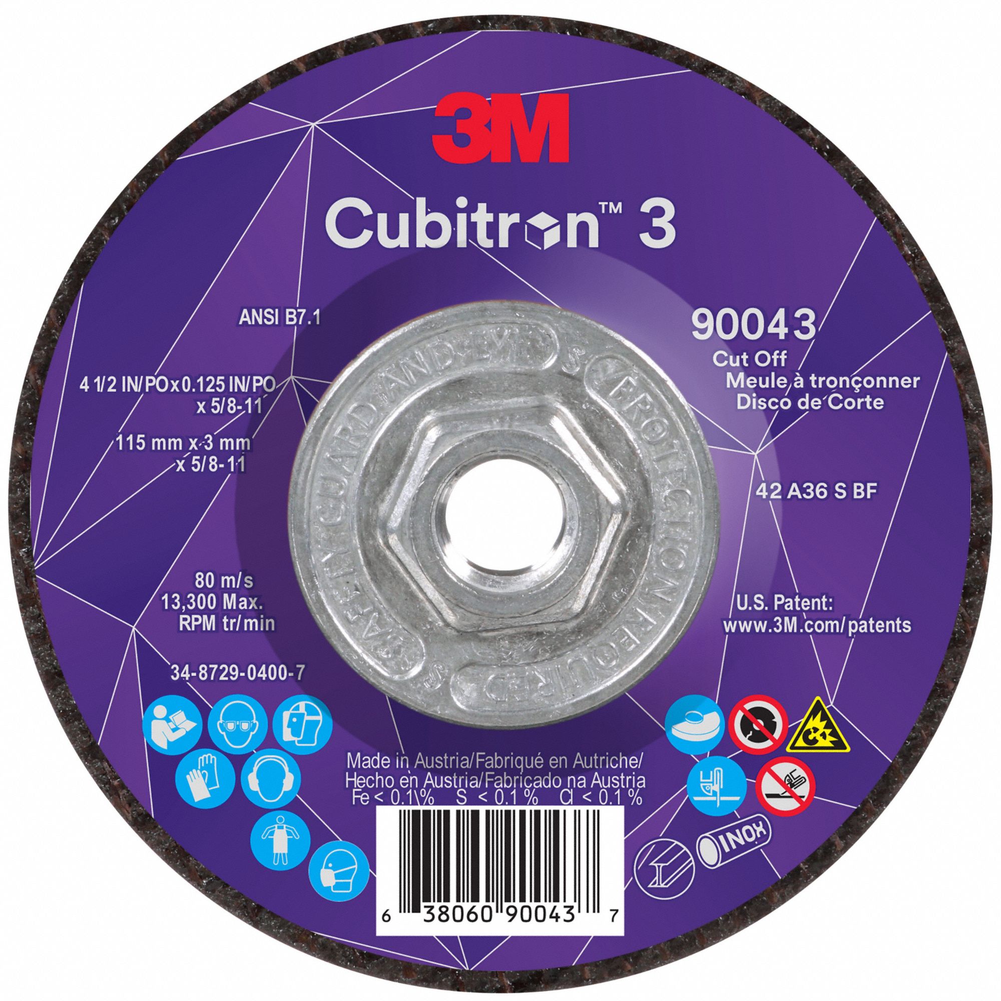 Cut-Off Wheel: Type 27, 4 1/2" x 1/8" x 5/8"-11, Ceramic, 36 Grit